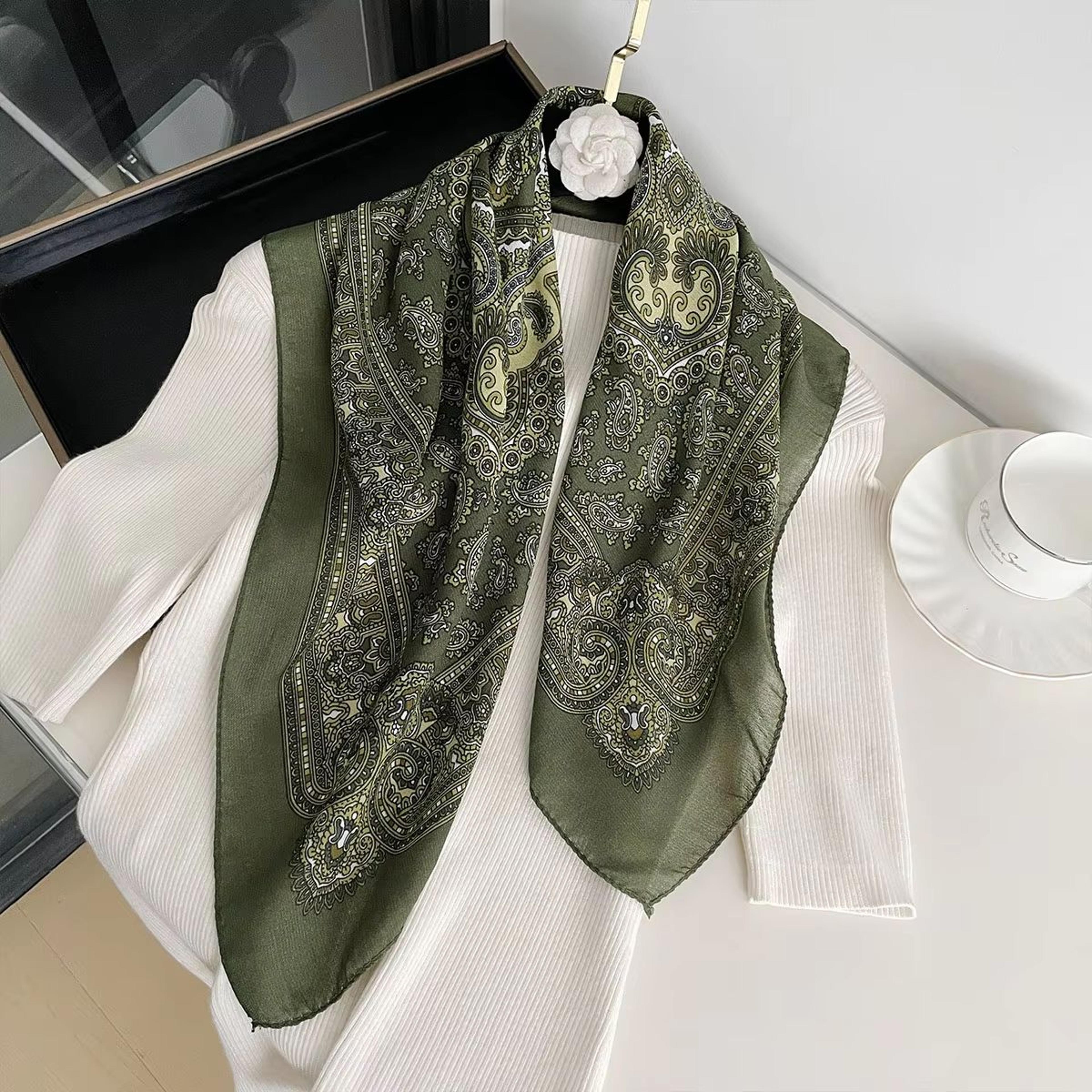 Womens Paisley Print Cotton Texture Square Scarf  2756x2756in Decorative Shawl Headband  Luxury Nec 11