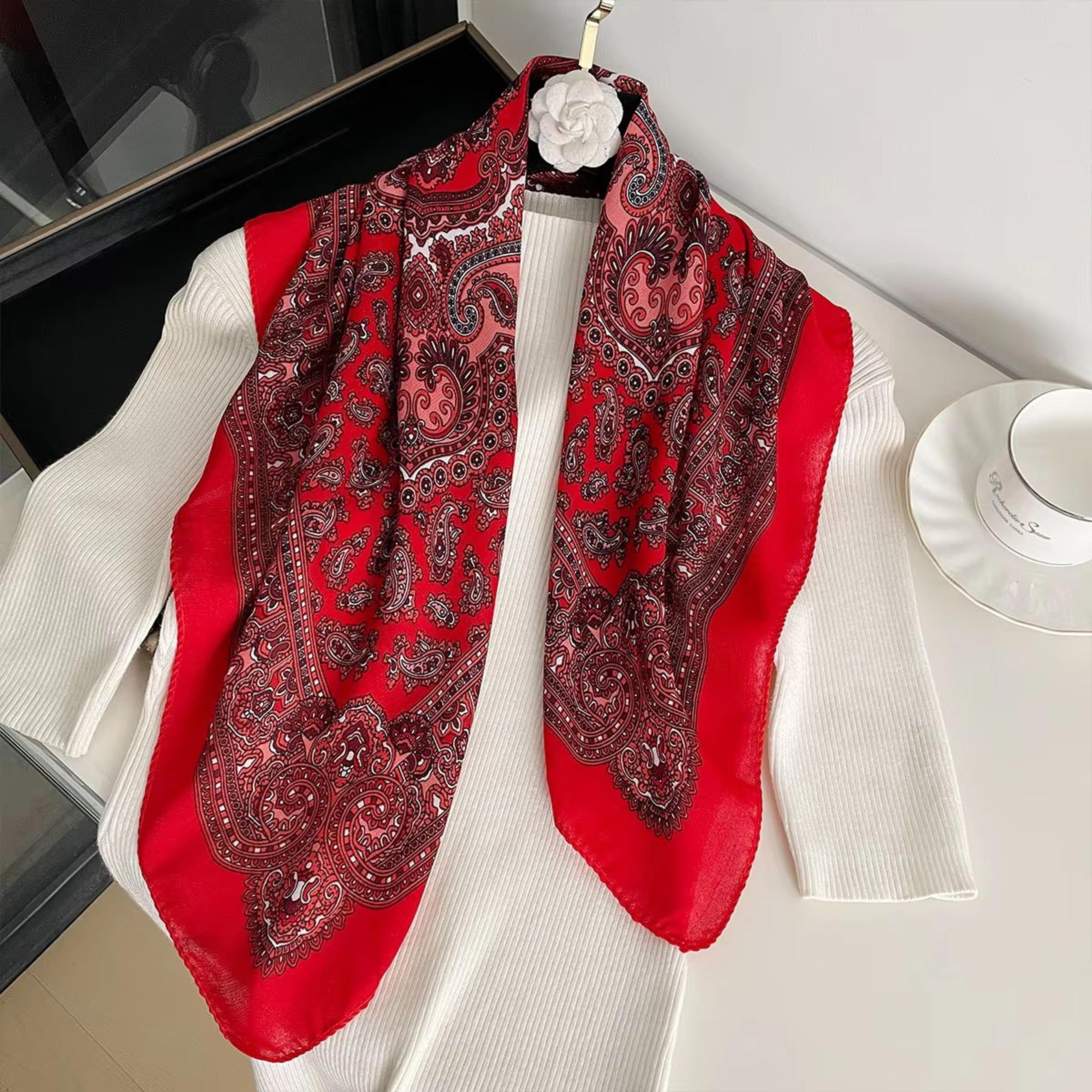 Womens Paisley Print Cotton Texture Square Scarf  2756x2756in Decorative Shawl Headband  Luxury Nec 13