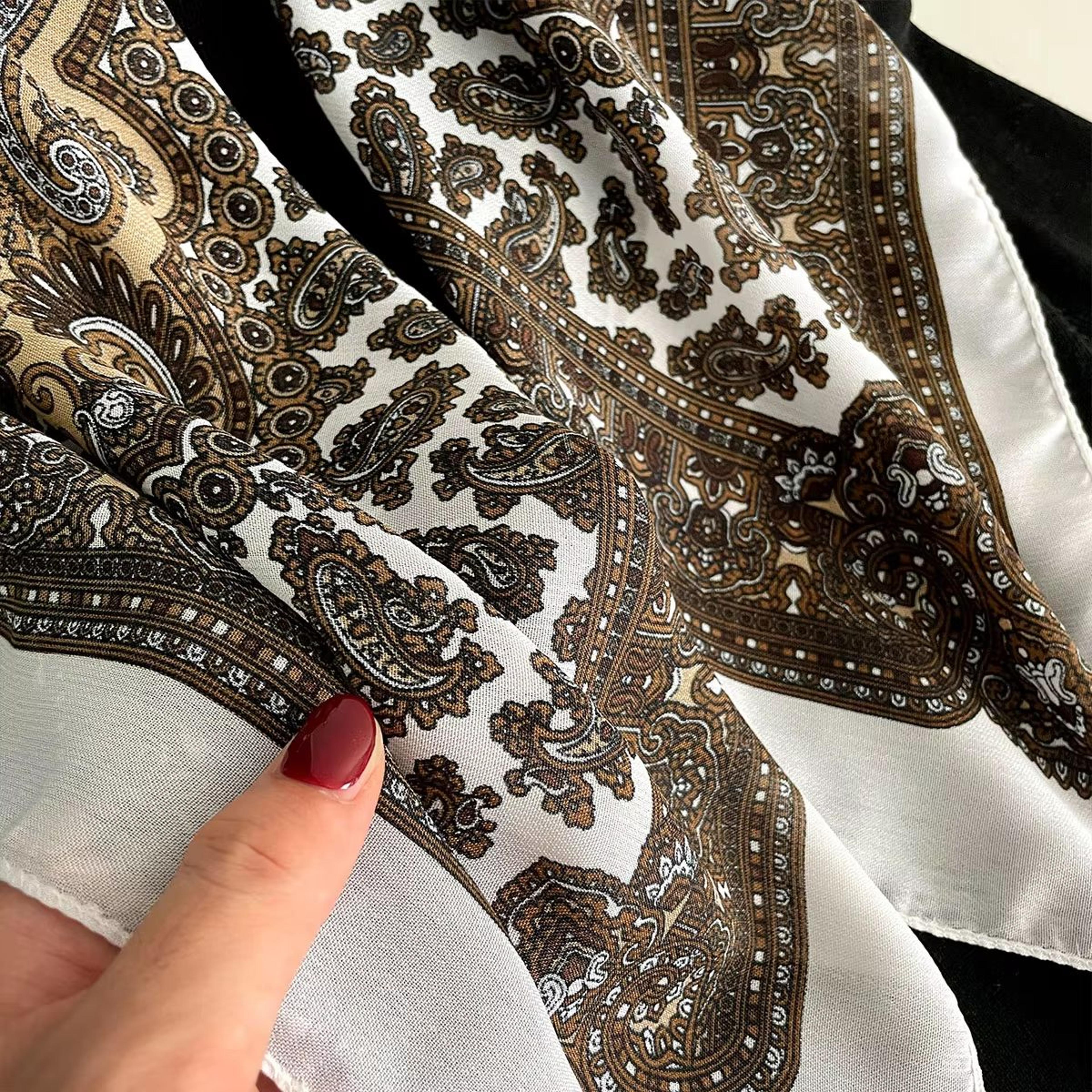 Womens Paisley Print Cotton Texture Square Scarf  2756x2756in Decorative Shawl Headband  Luxury Nec 4
