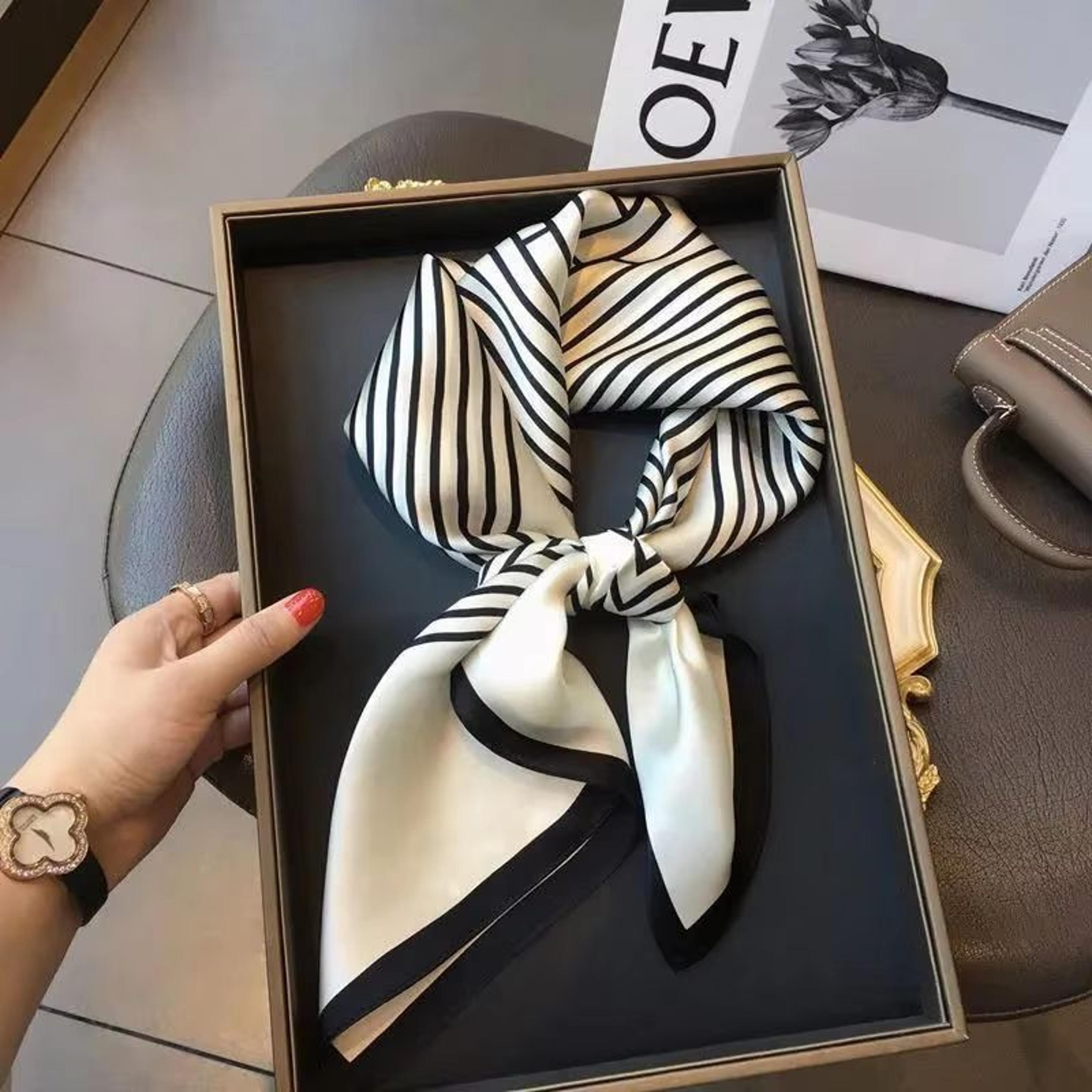 Womens Striped Silk Satin Square Scarf  2756x2756in Elegant Headband Neck Wrap  Bandana 0