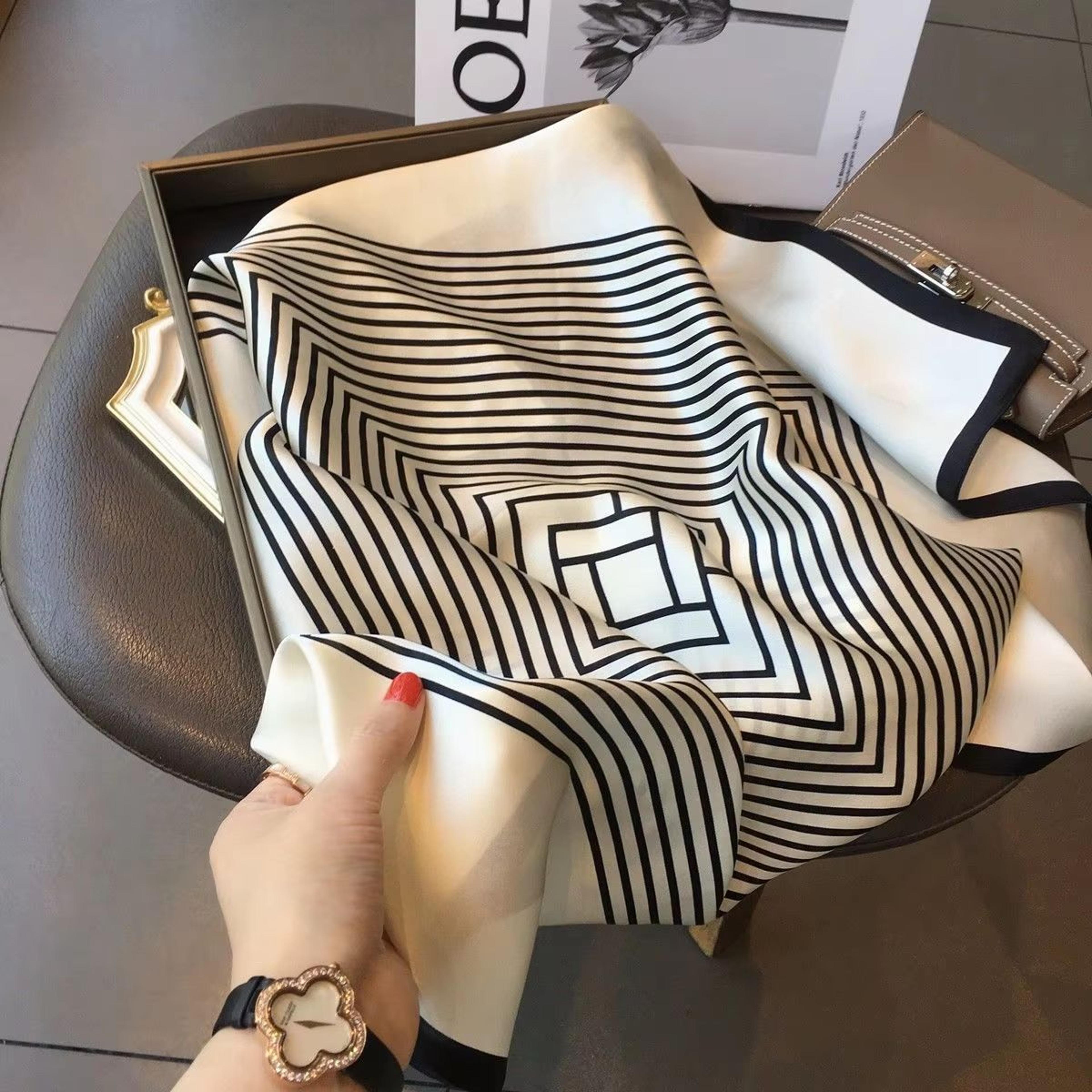 Womens Striped Silk Satin Square Scarf  2756x2756in Elegant Headband Neck Wrap  Bandana 2
