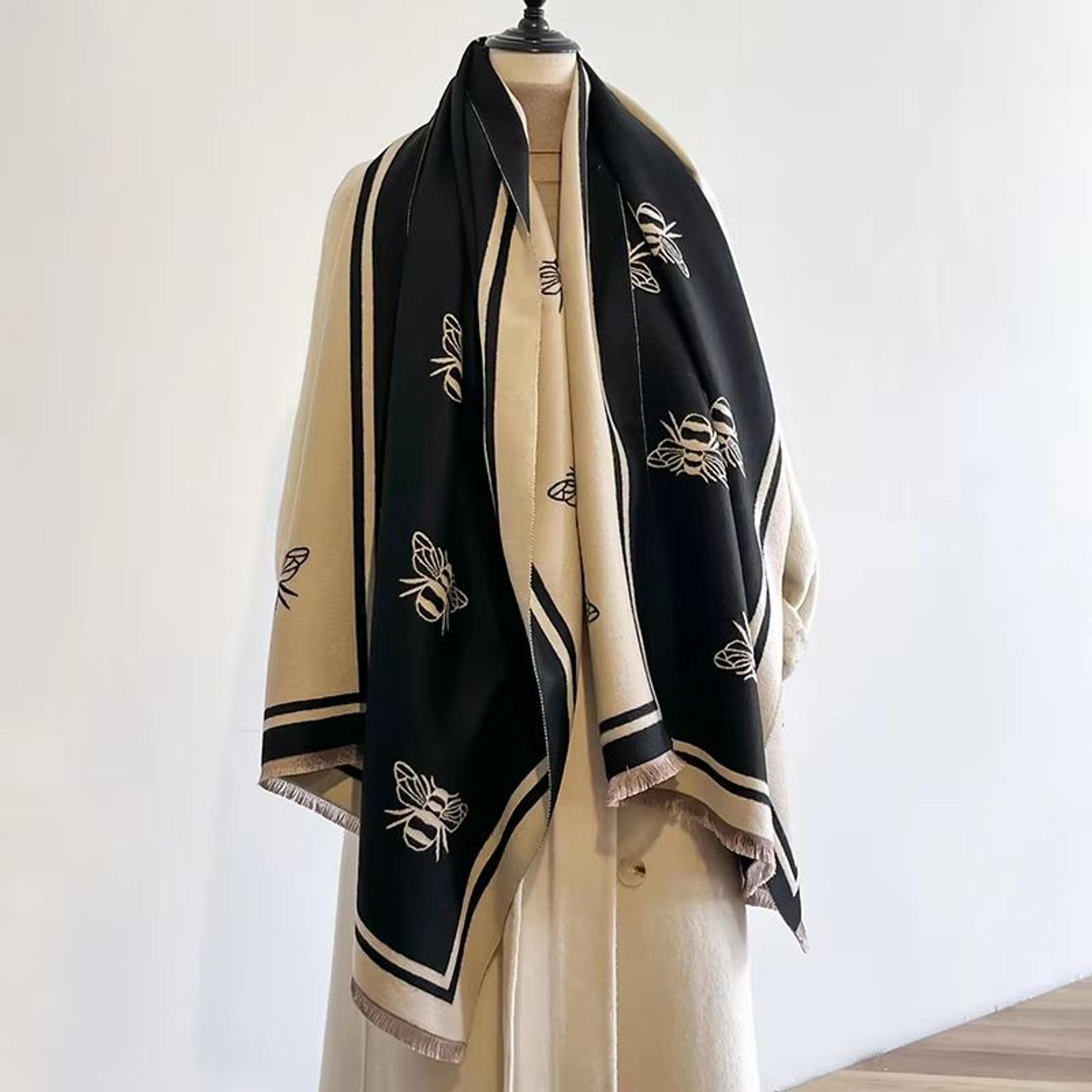 Luxury TwoSided Bees Pattern Pashmina Shawl Soft Warm Winter Blanket Scarf 2