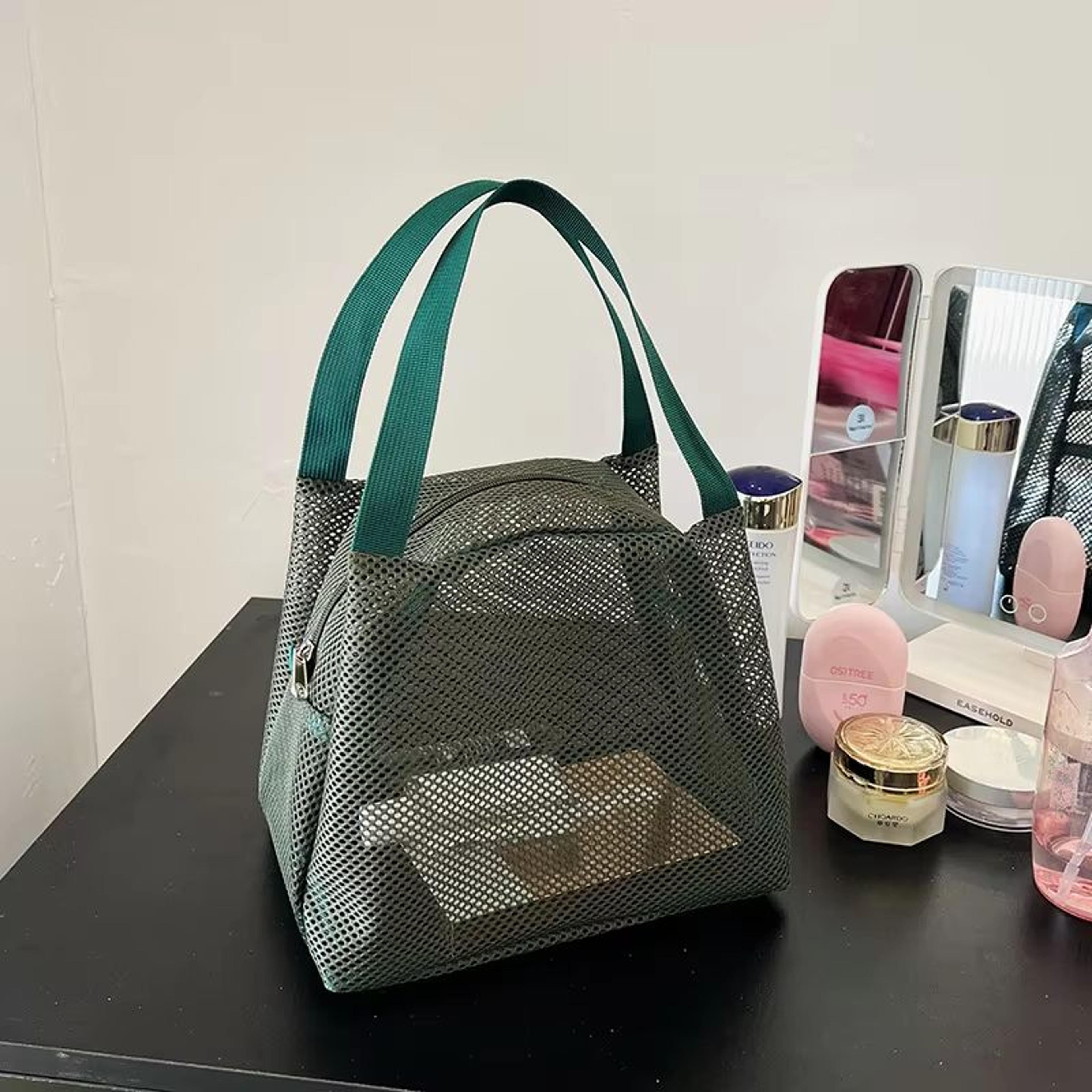 Large Capacity Mesh Travel And Cosmetic Zipper Pouch With Handle 0