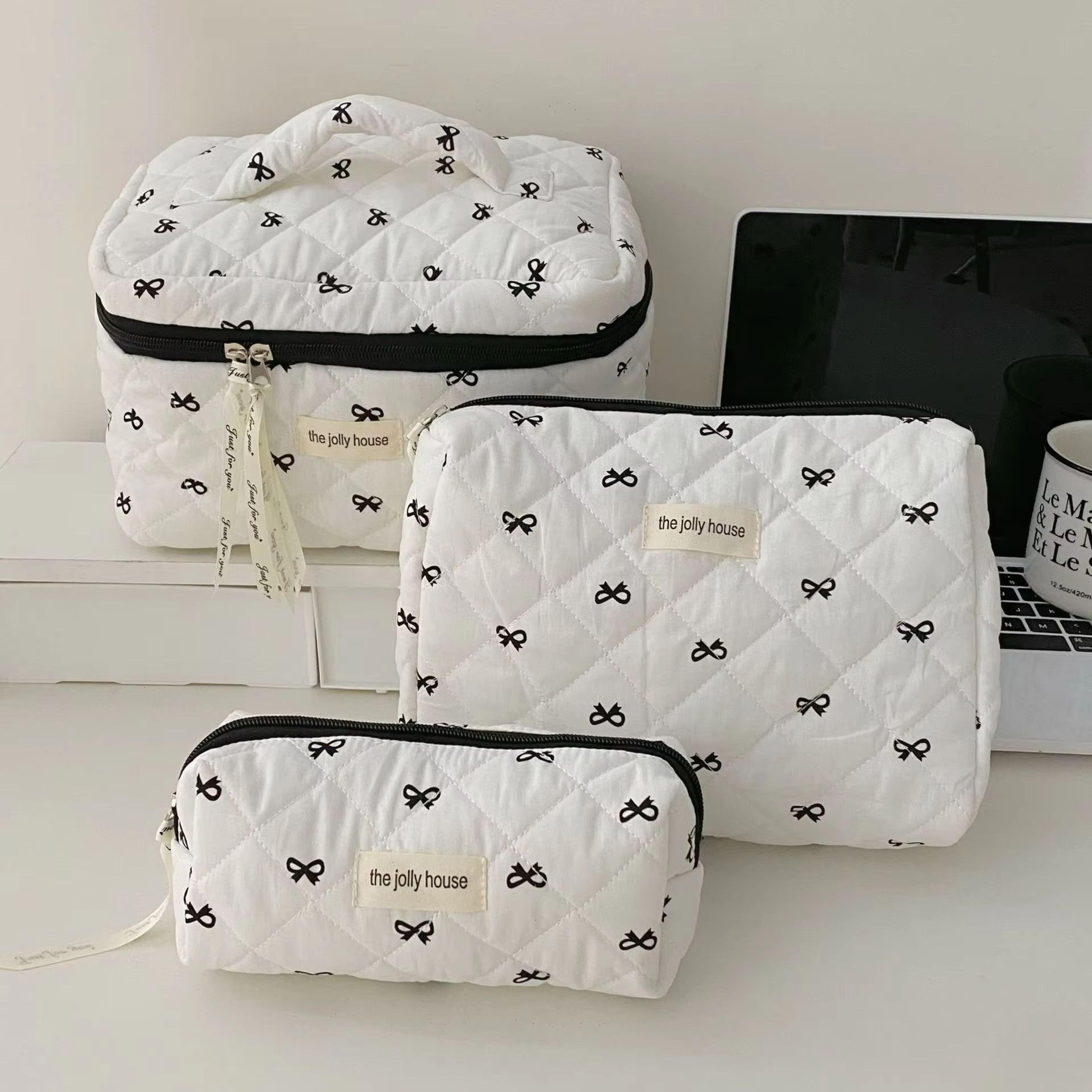 Fashion Cherry Quilted Cotton Makeup Bag Portable Cosmetic Tote For Women 0