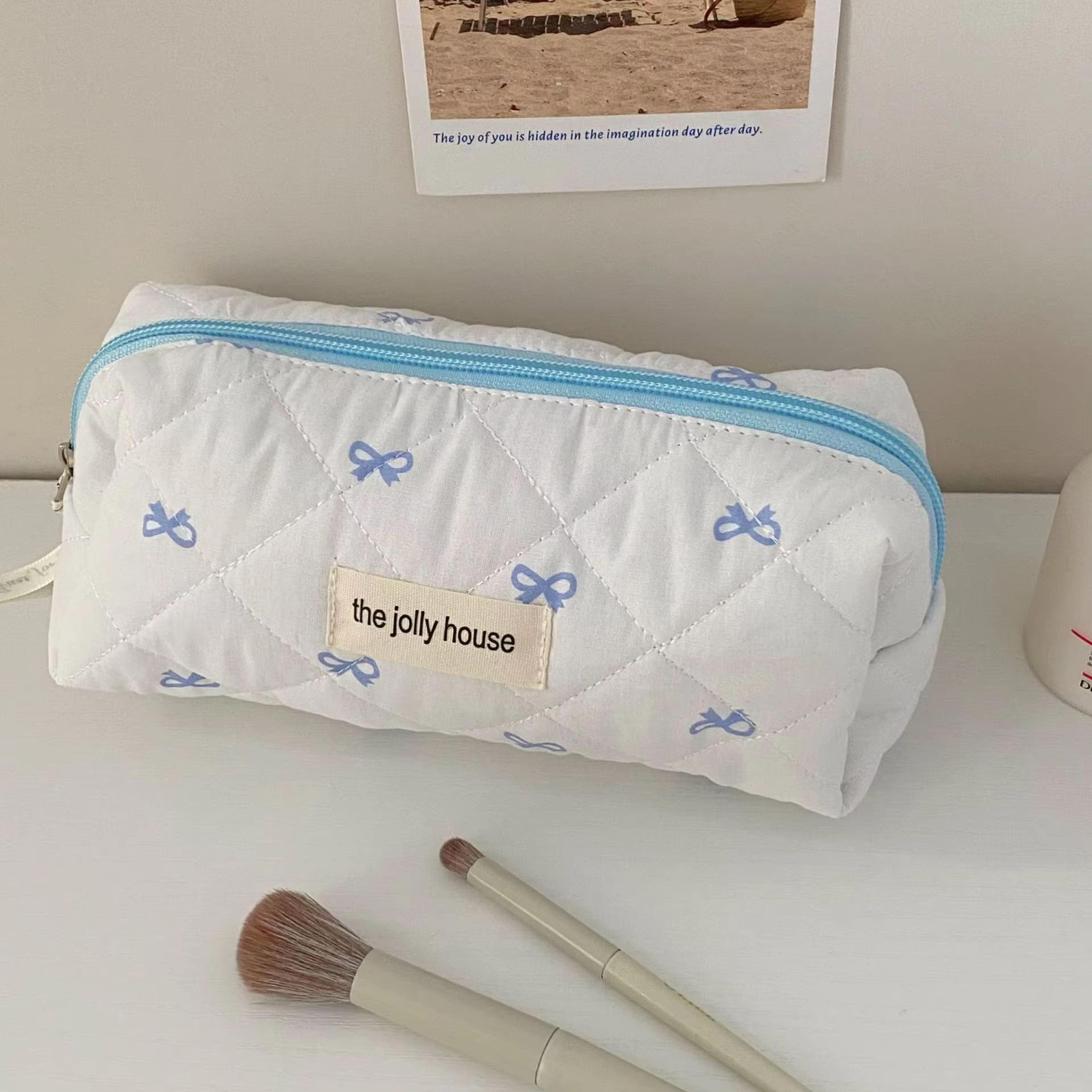 Fashion Cherry Quilted Cotton Makeup Bag Portable Cosmetic Tote For Women 11