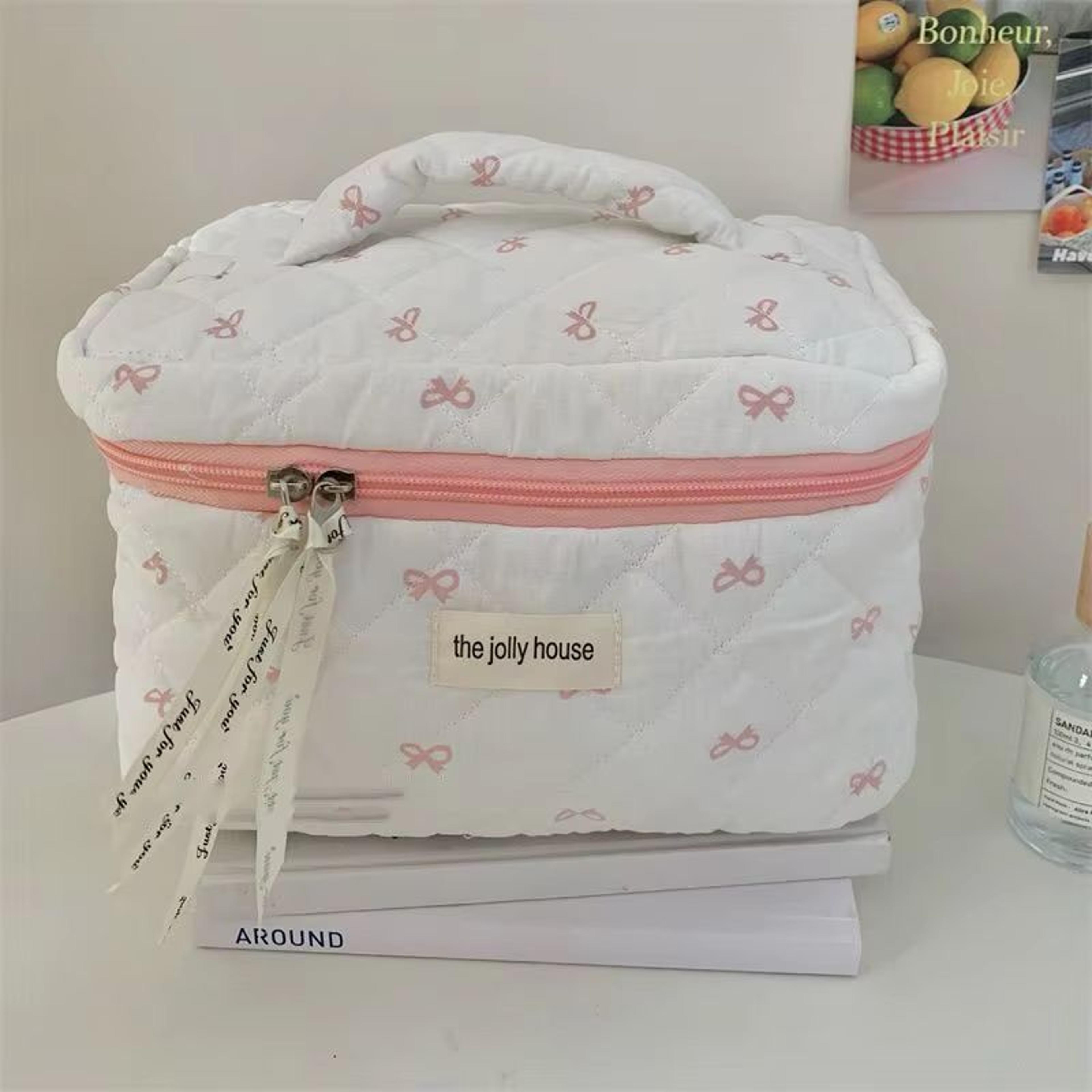 Fashion Cherry Quilted Cotton Makeup Bag Portable Cosmetic Tote For Women 12