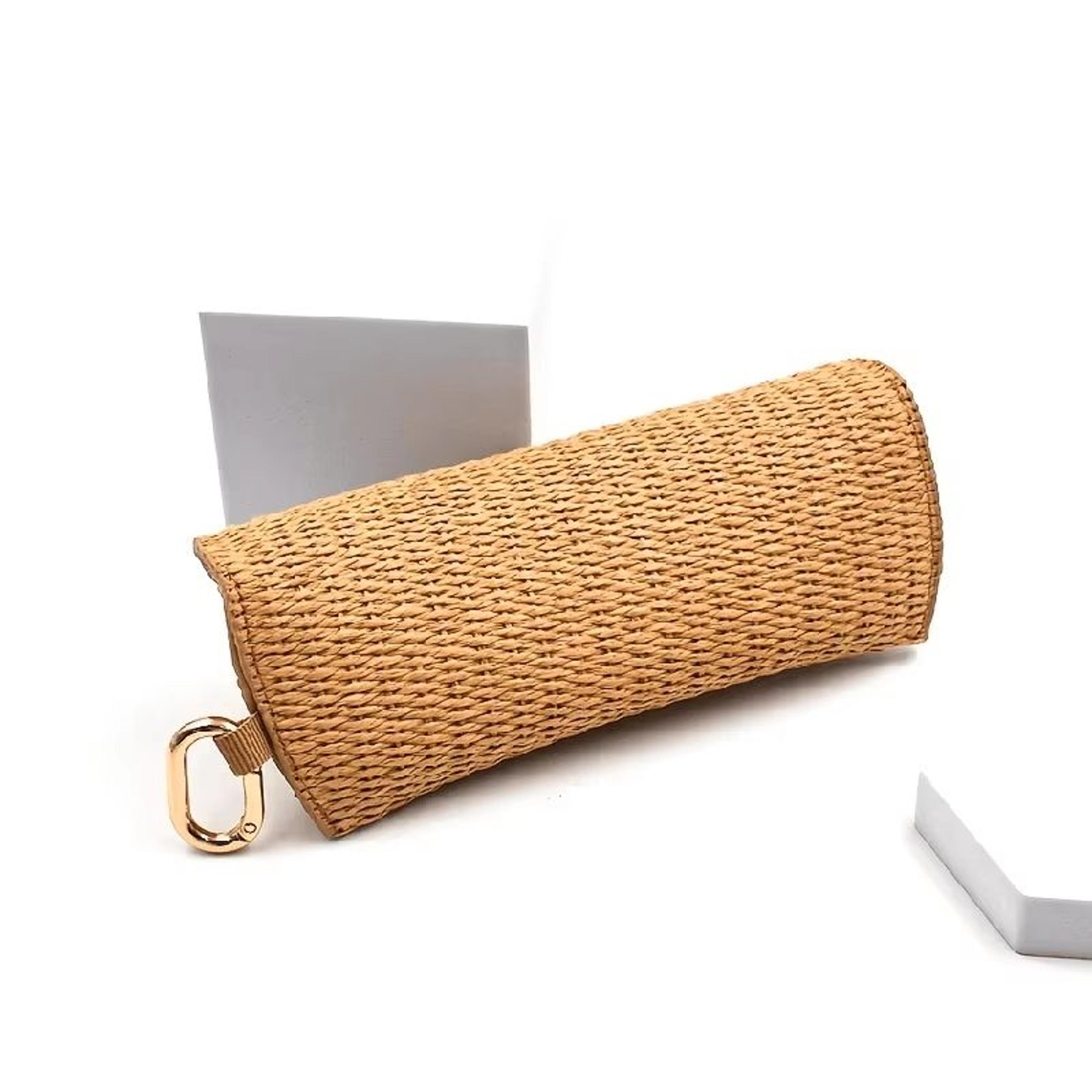 Durable Woven Straw Eyeglass Case Protective Fashion Glasses Pouch With Hook 4
