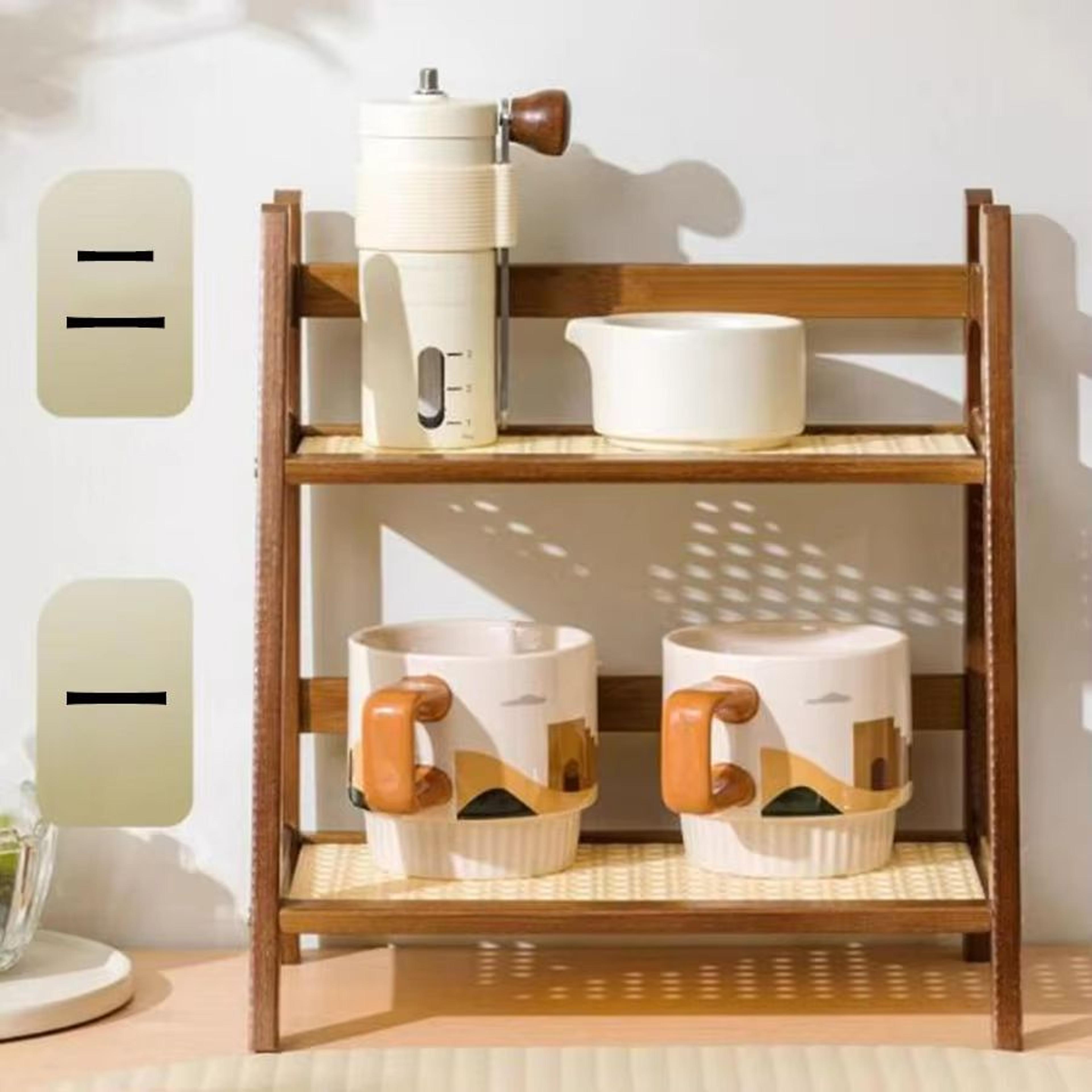 2Layer Bamboo Countertop Organizer Shelf Multipurpose Coffee Cup  Storage Holder 1