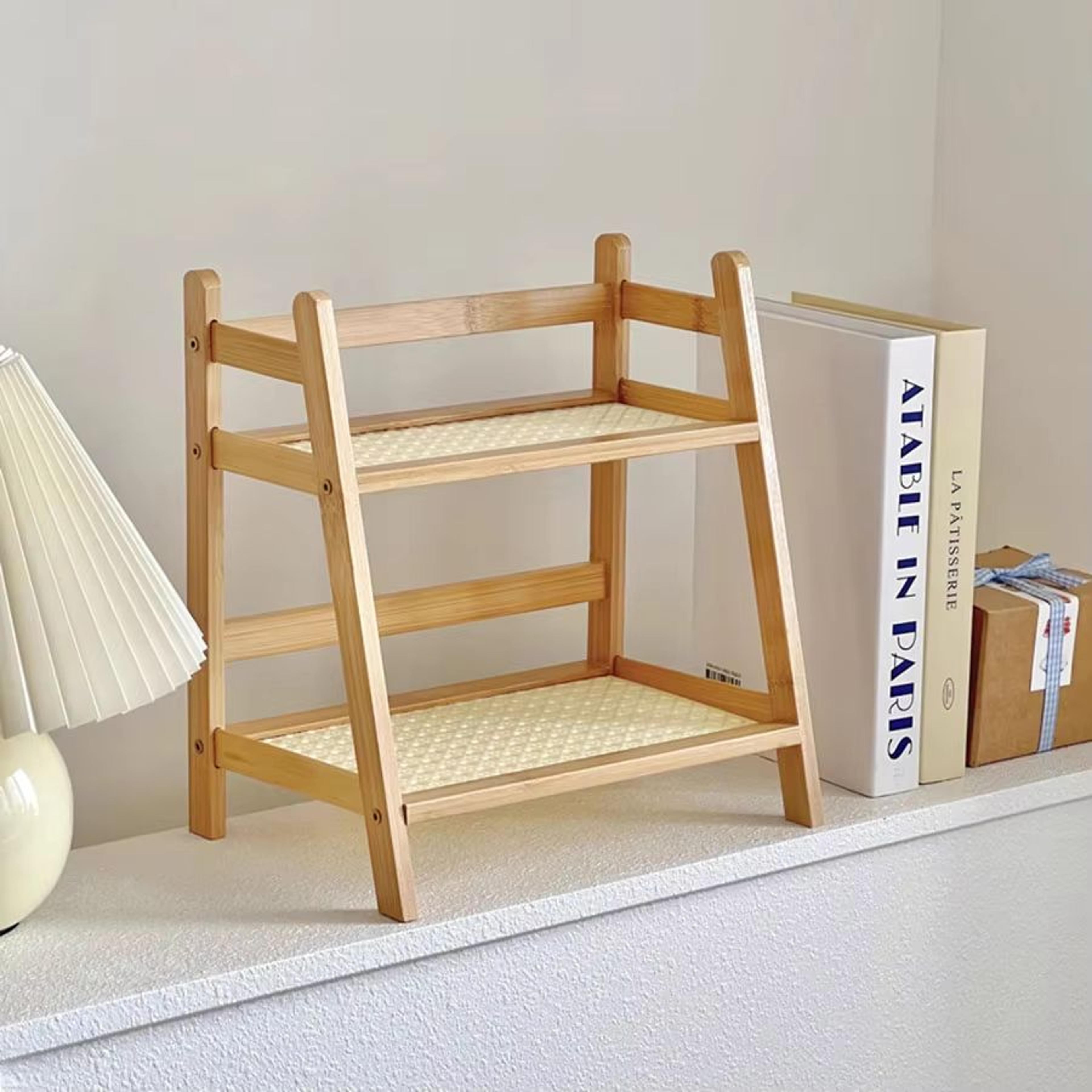 2Layer Bamboo Countertop Organizer Shelf Multipurpose Coffee Cup  Storage Holder 3
