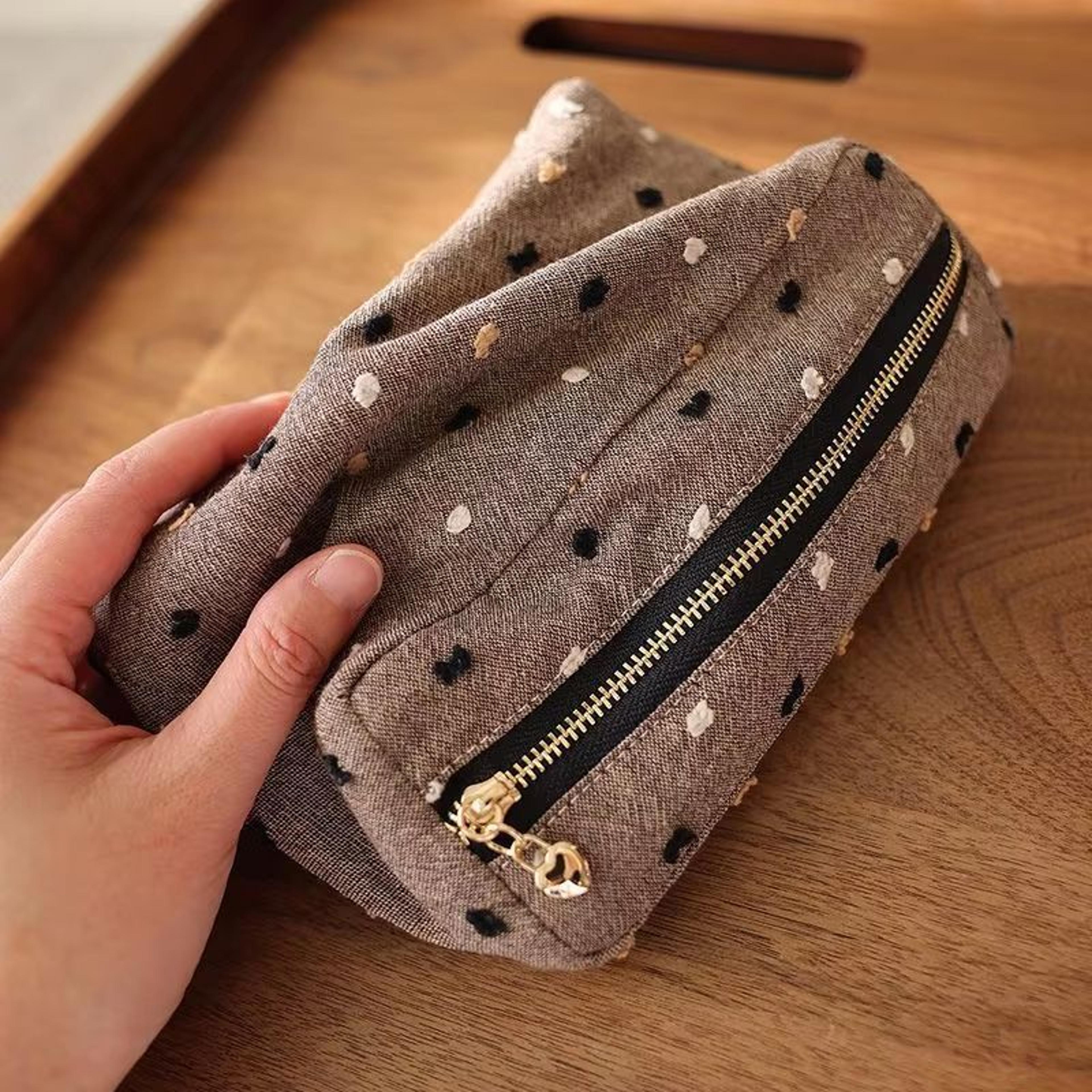 Checkered Striped Cosmetic Bag Square Zipper Makeup Storage Pouch 2