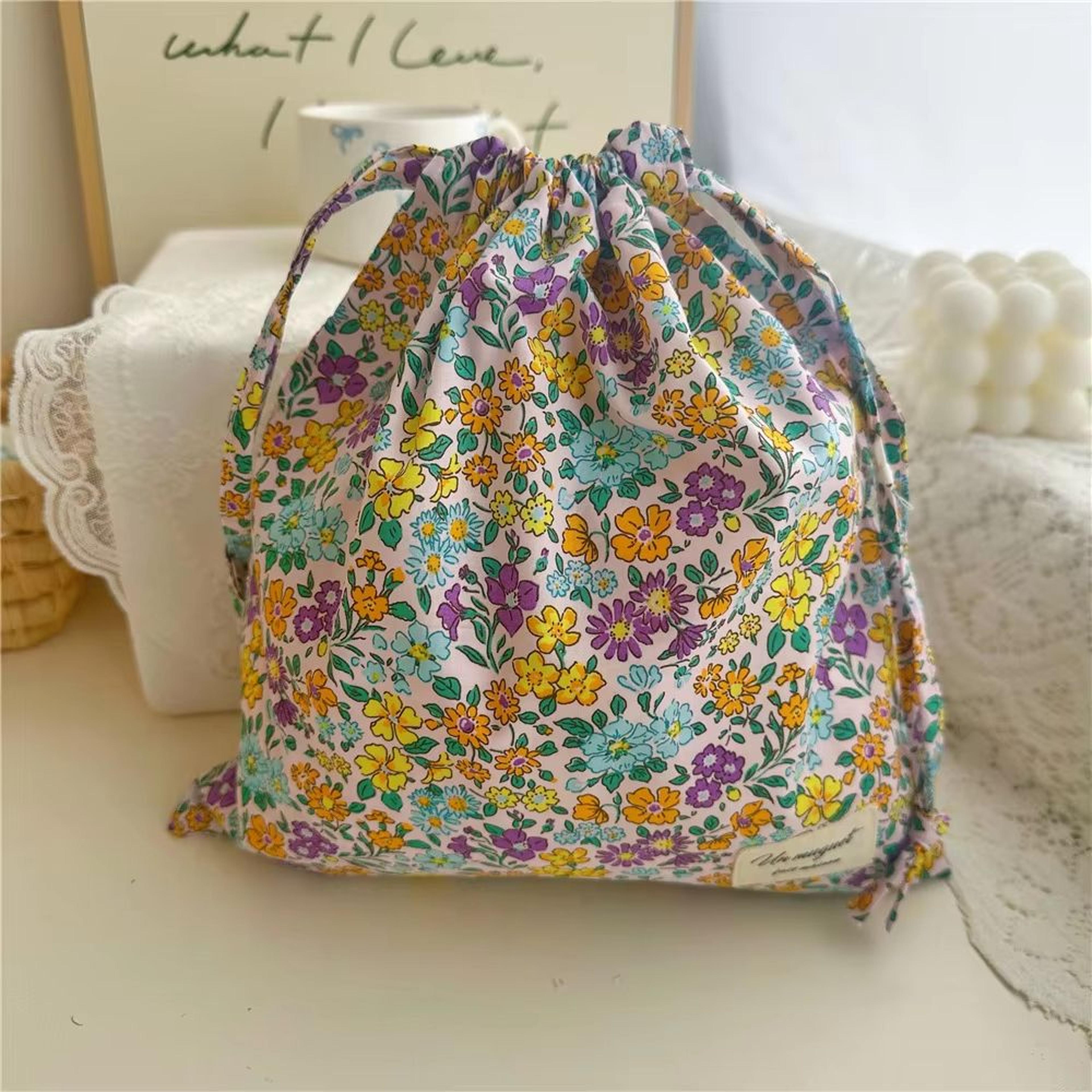 Portable Cotton Makeup  Travel Organizer Bag  Drawstring Flower Print Storage Pouch 9
