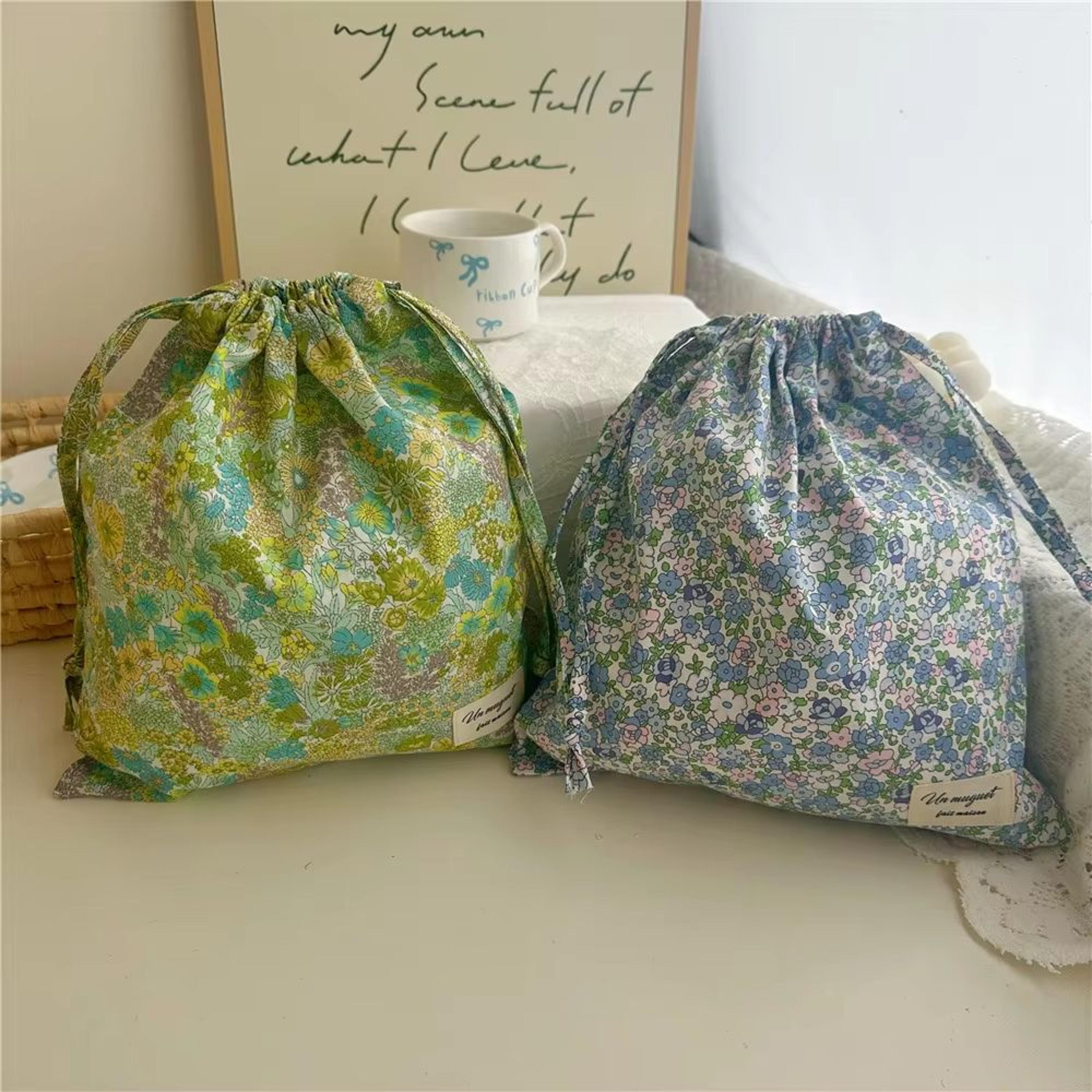 Portable Cotton Makeup  Travel Organizer Bag  Drawstring Flower Print Storage Pouch 2