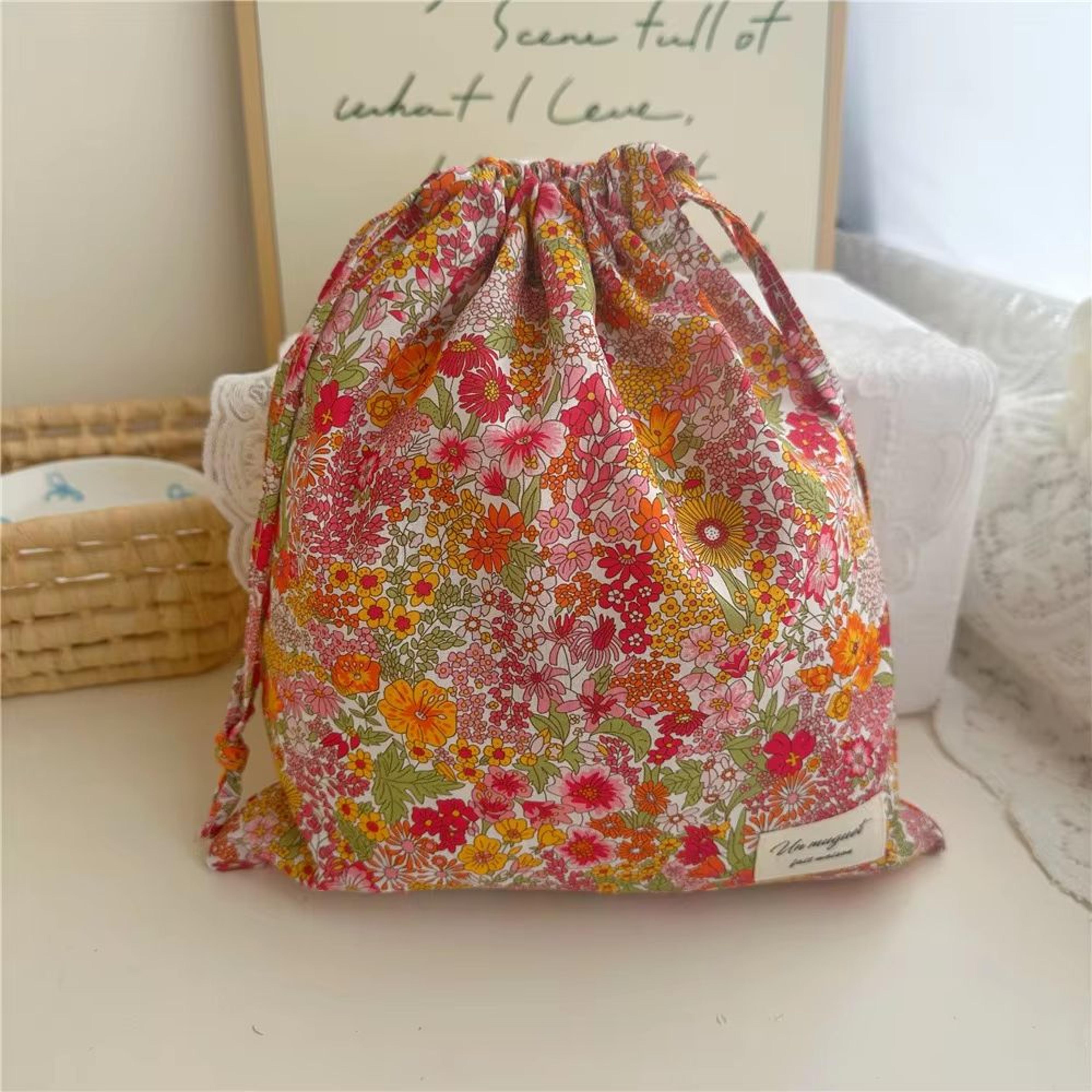 Portable Cotton Makeup  Travel Organizer Bag  Drawstring Flower Print Storage Pouch 3