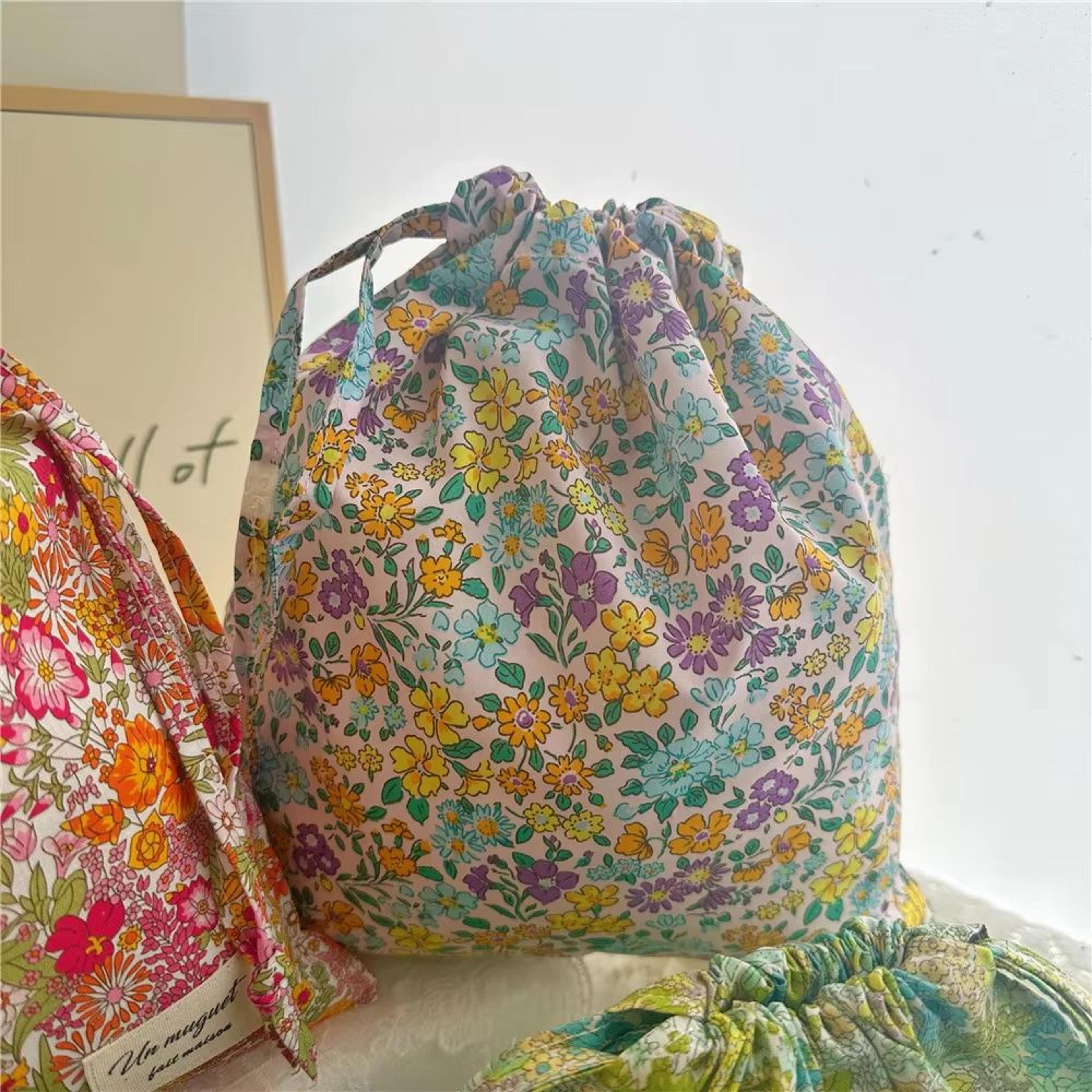 Portable Cotton Makeup  Travel Organizer Bag  Drawstring Flower Print Storage Pouch 5