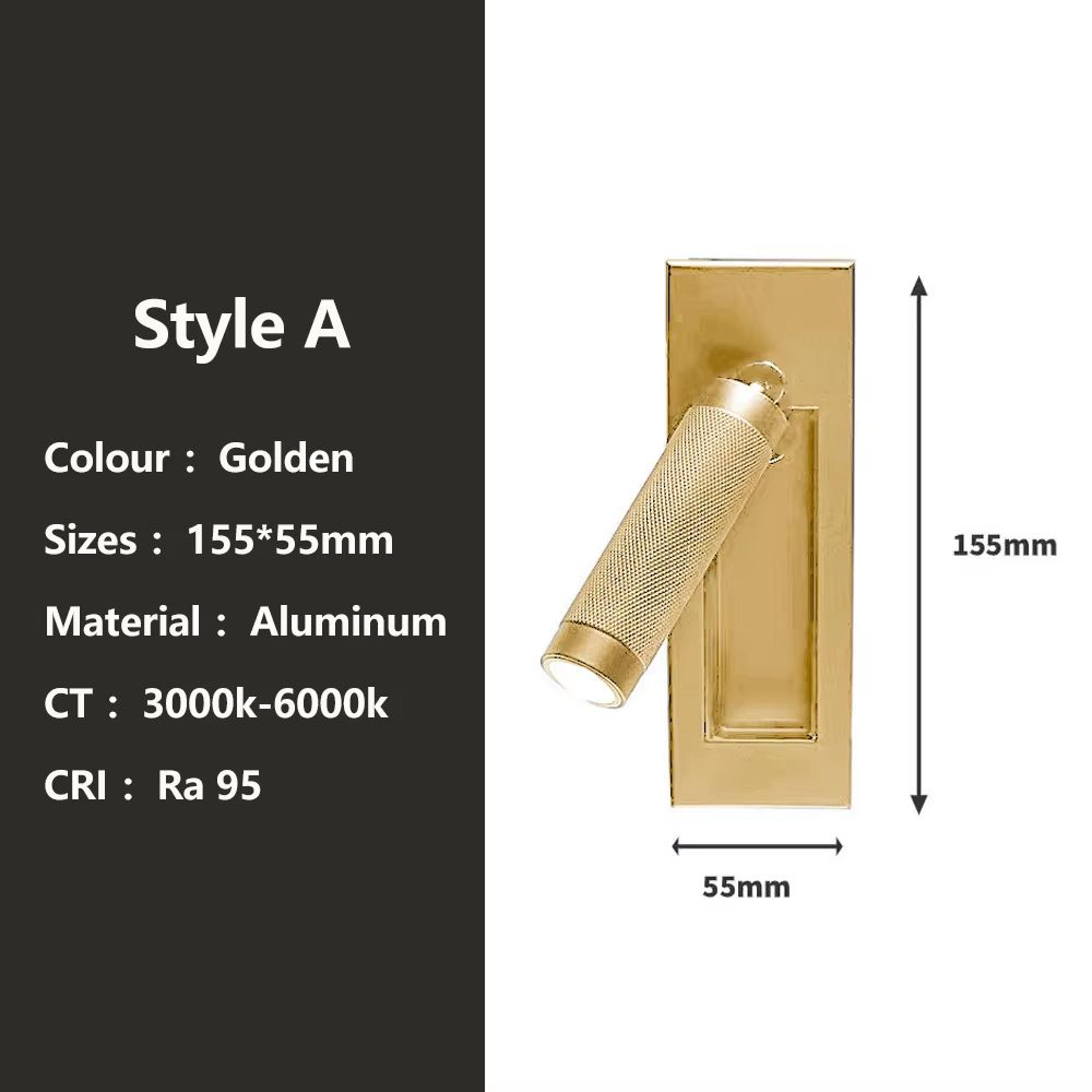 SANDIY Gold Bedside Wall Lamp With Switch  Rotatable Nordic Reading Light Sconce 7