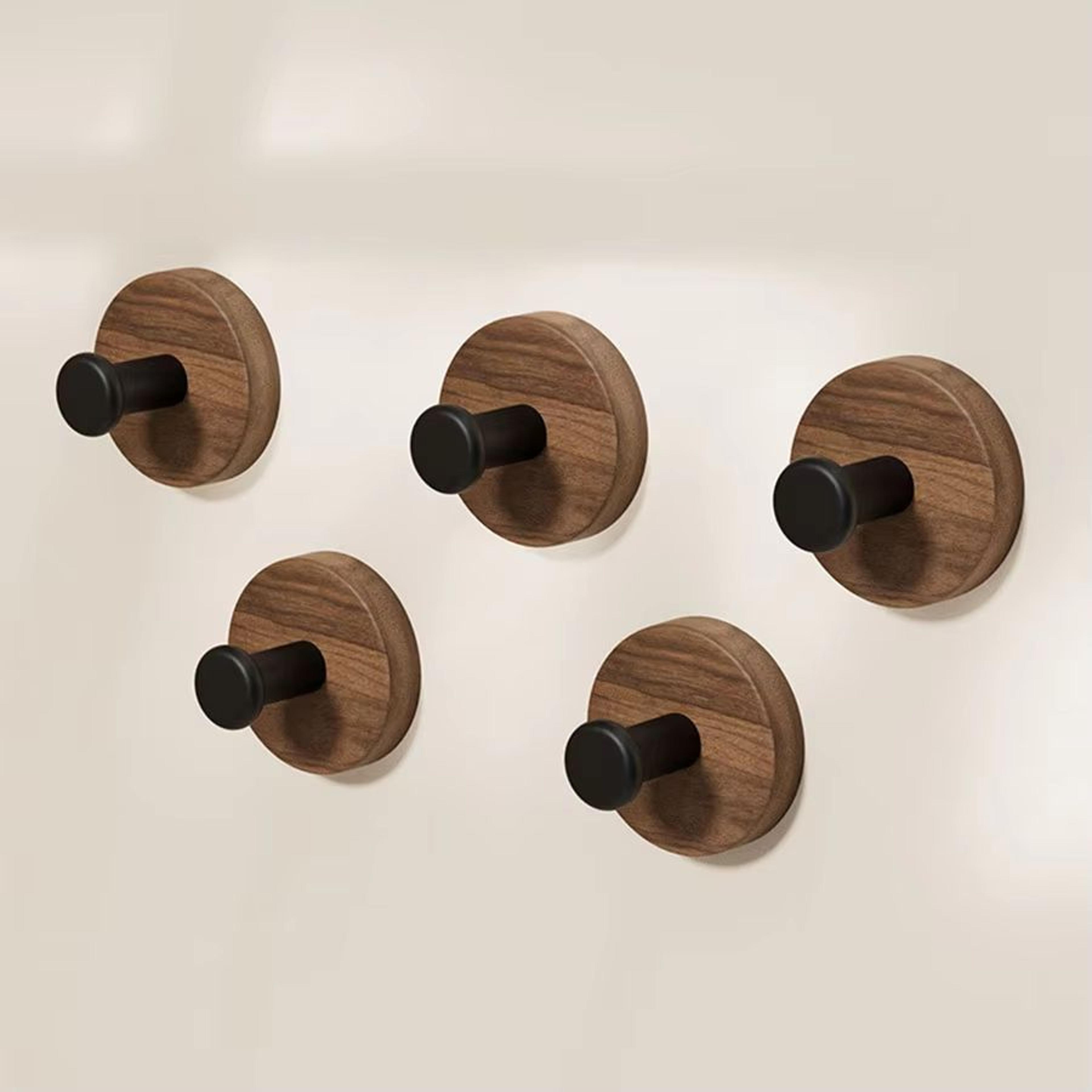 Walnut Wood Adhesive Door Hook Rack  NoDrill Wooden Hanger For Home 0