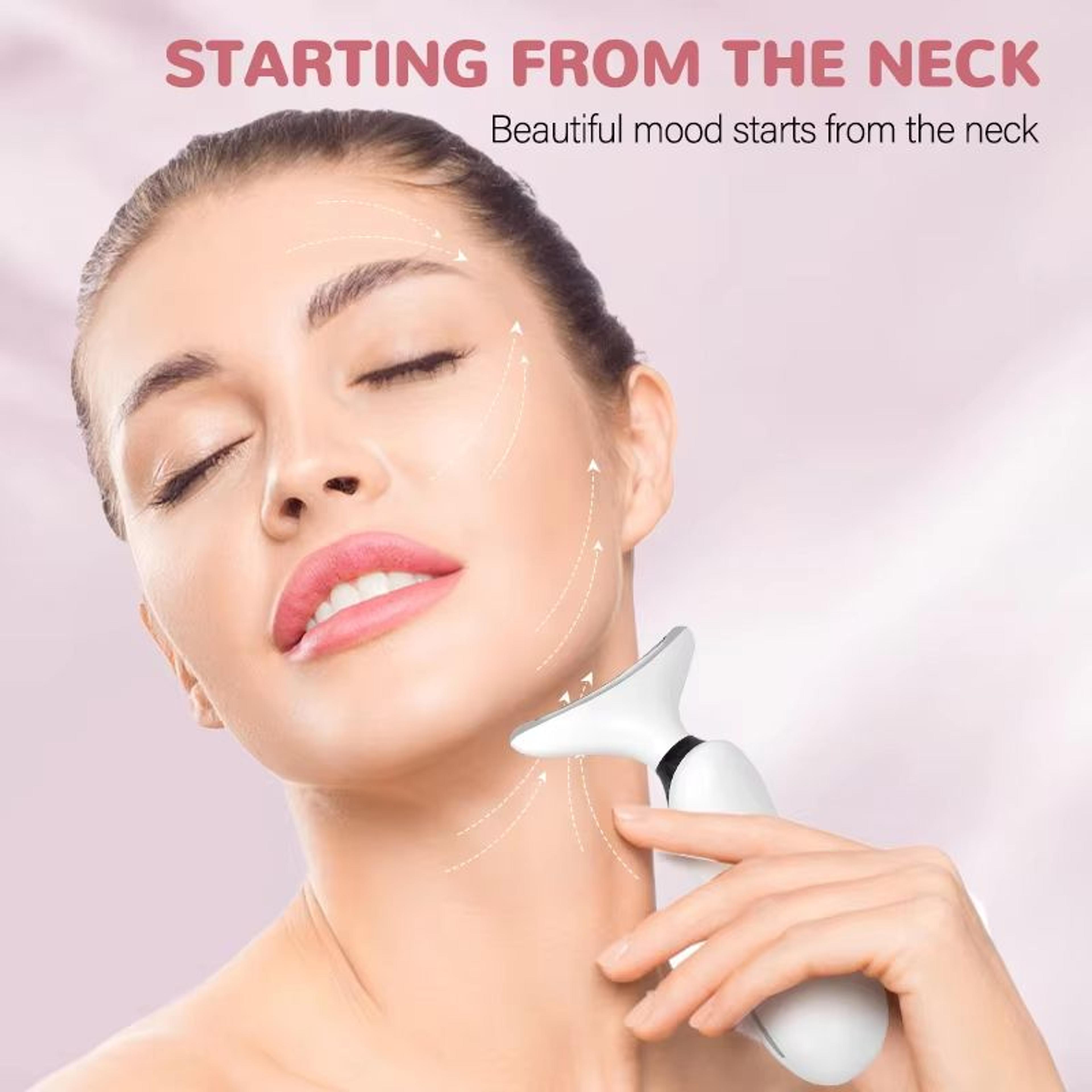 Rechargeable 3in1 Microcurrent Neck  Facial Massager With 7Color LED Vibration And Sculpting Therap 4