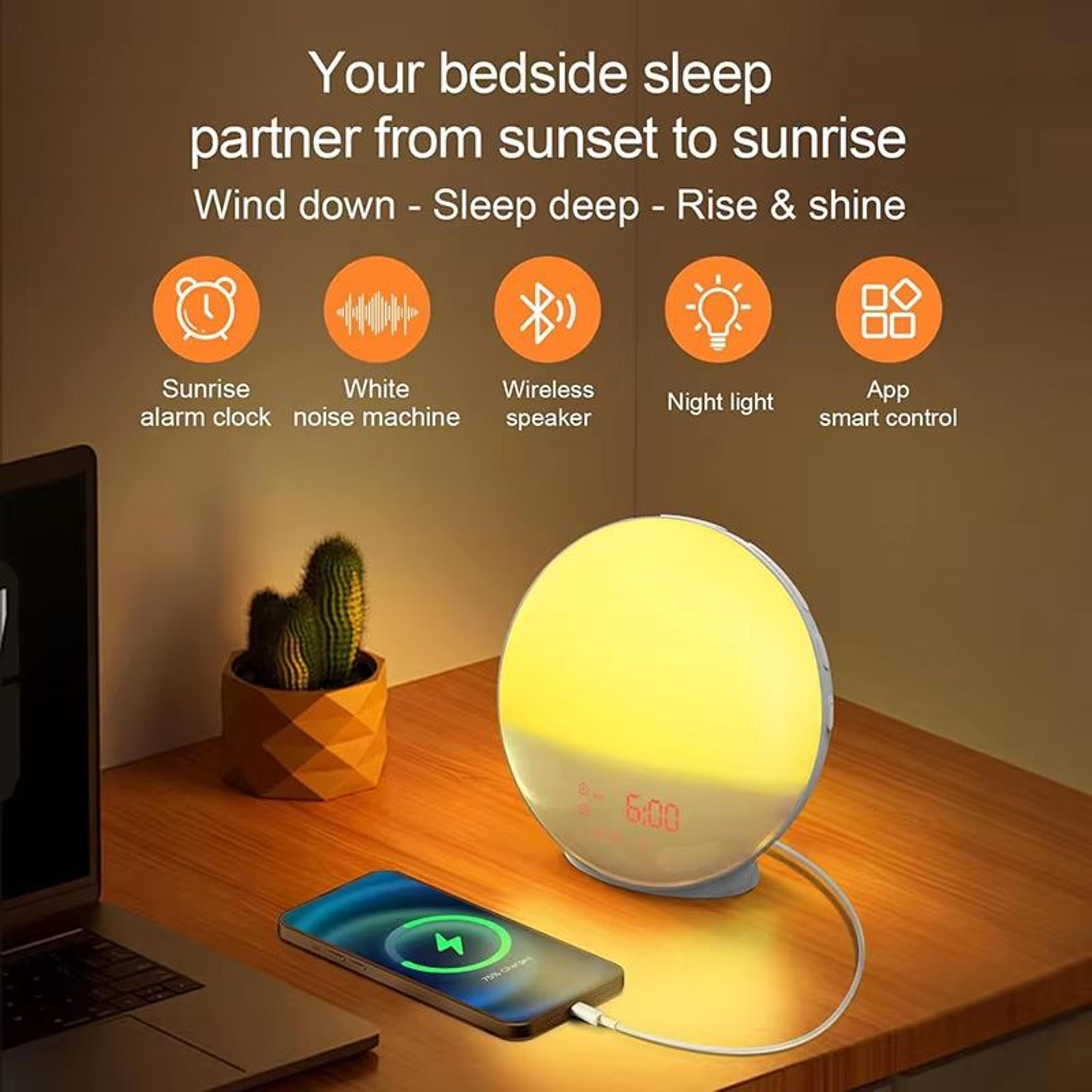 Smart Wake Up Light Alarm Clock With Bluetooth Speaker APP Control FM Radio Natural Sounds And Nigh 3
