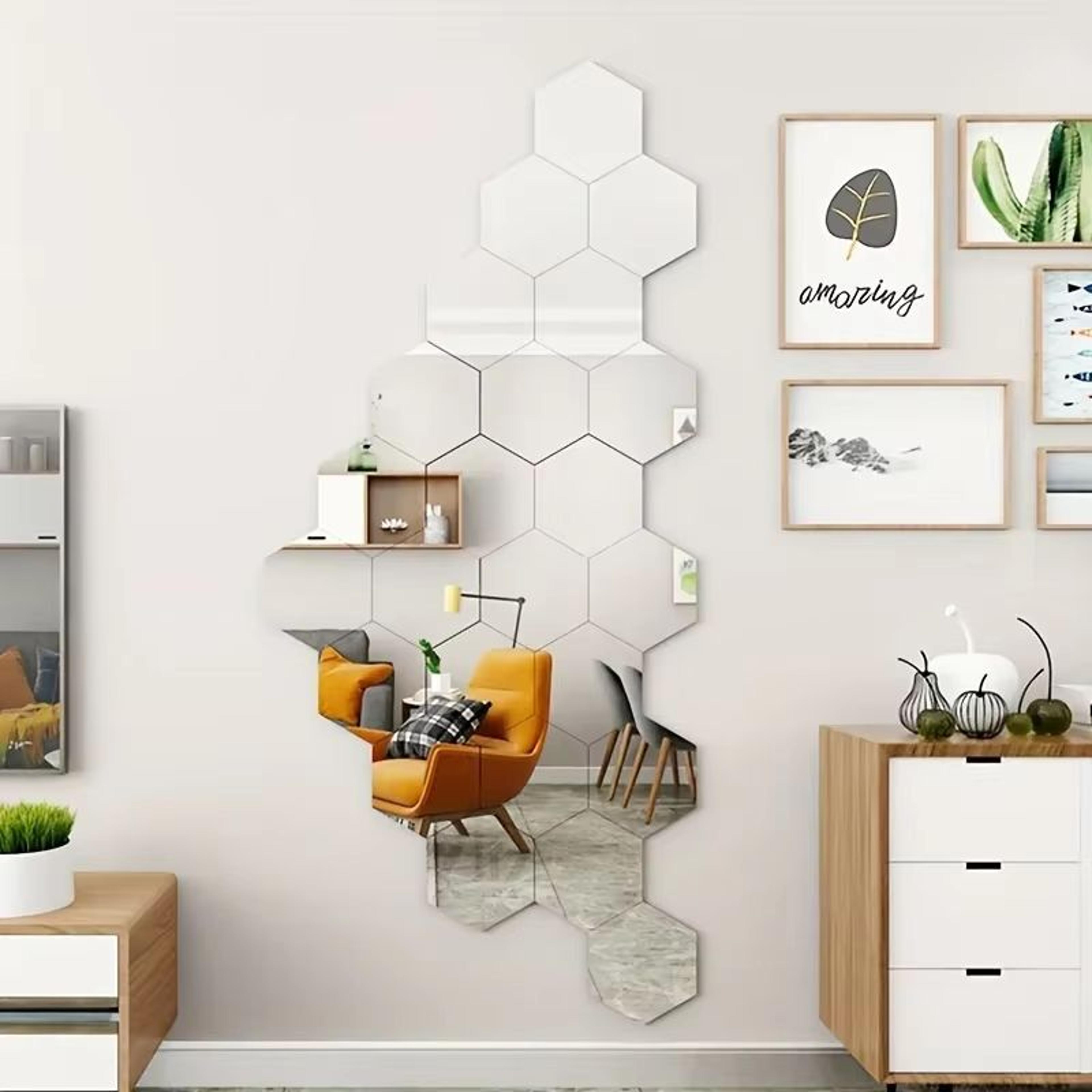 12Pcs Hexagon Acrylic Mirror 3D Wall Sticker For Living Room And Home Decoration 3