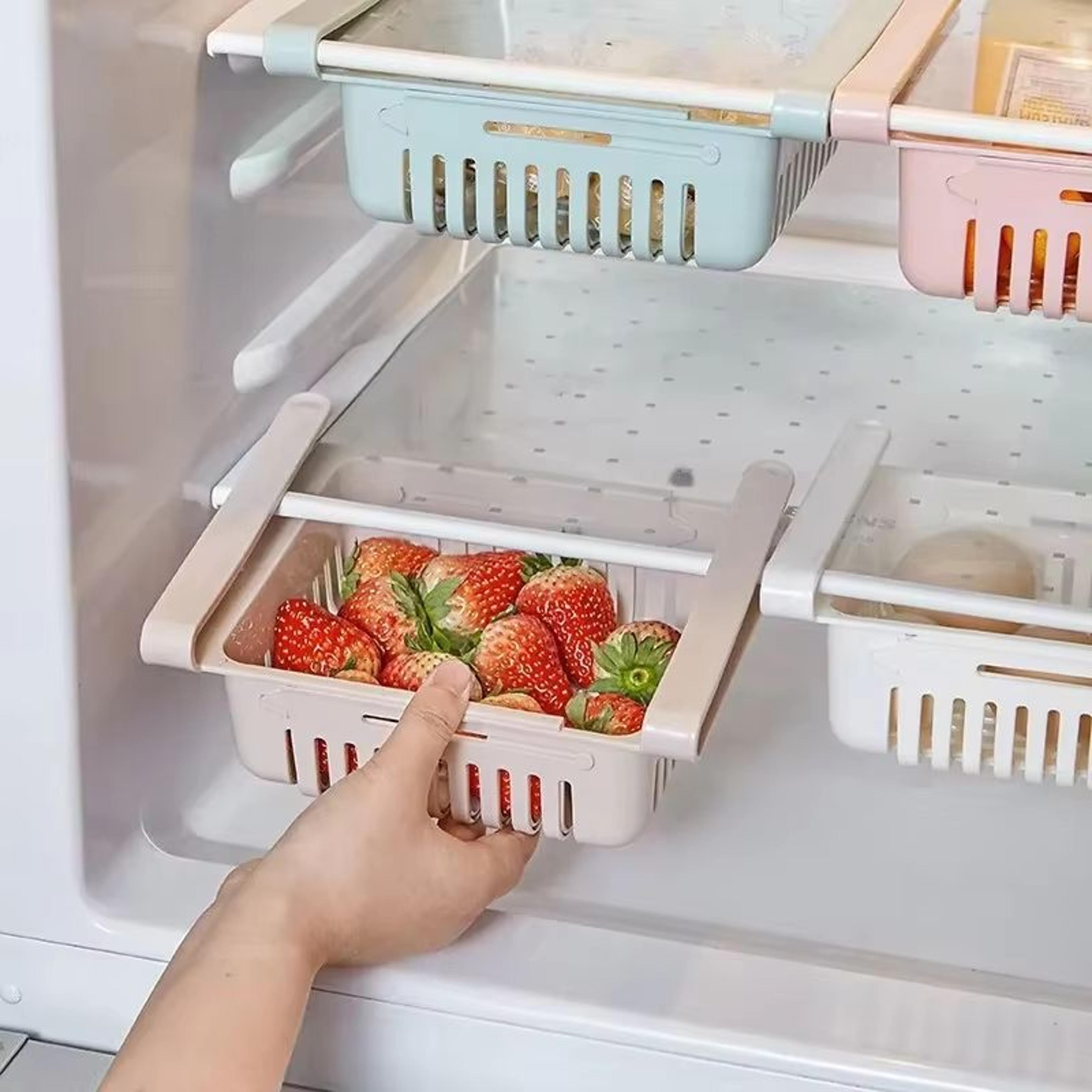 Adjustable Stretchable Refrigerator Storage Basket For Organizing Food And Drinks 2