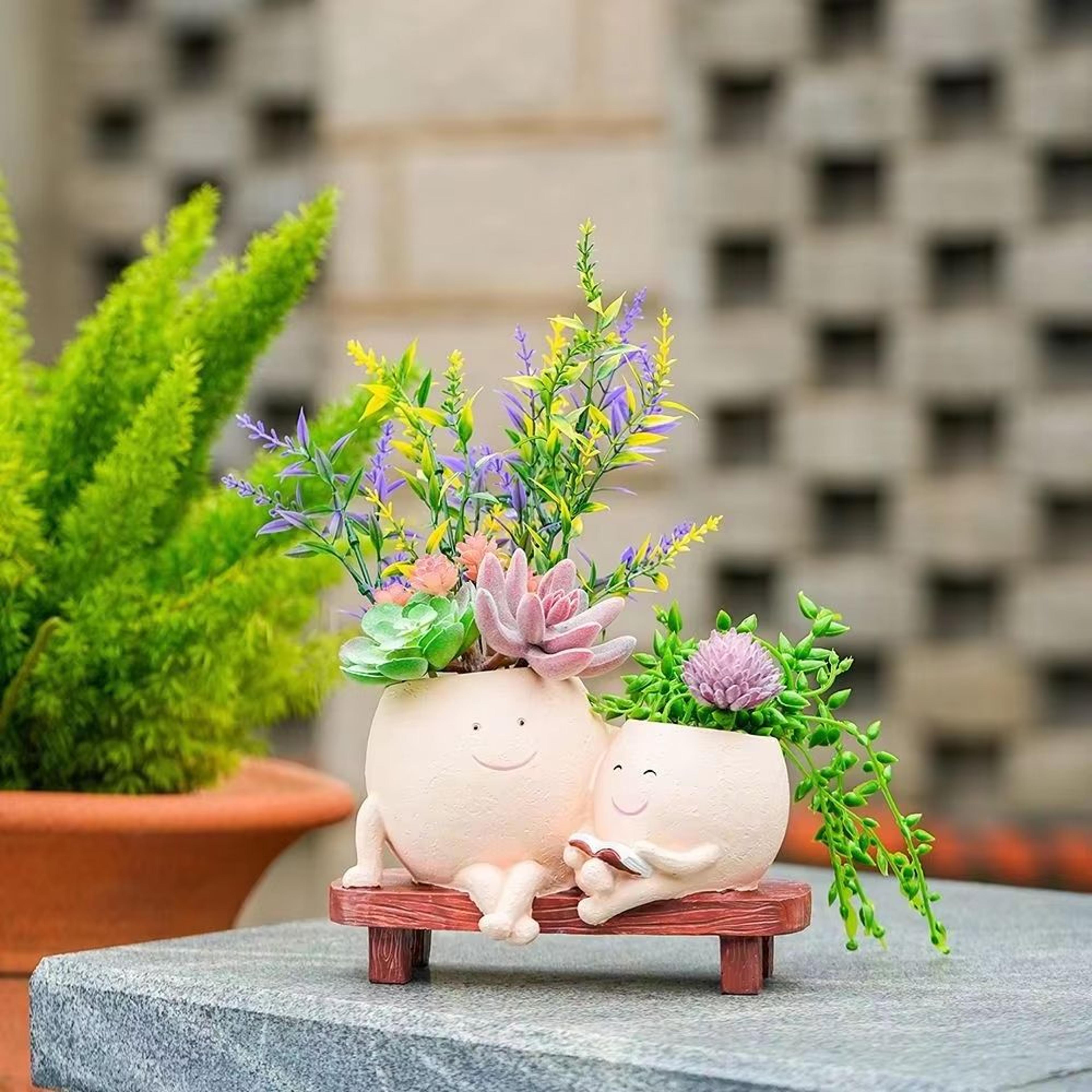 Smiley Rocking Chair Succulent Planter Pot For Indoor Outdoor Garden Decor 2