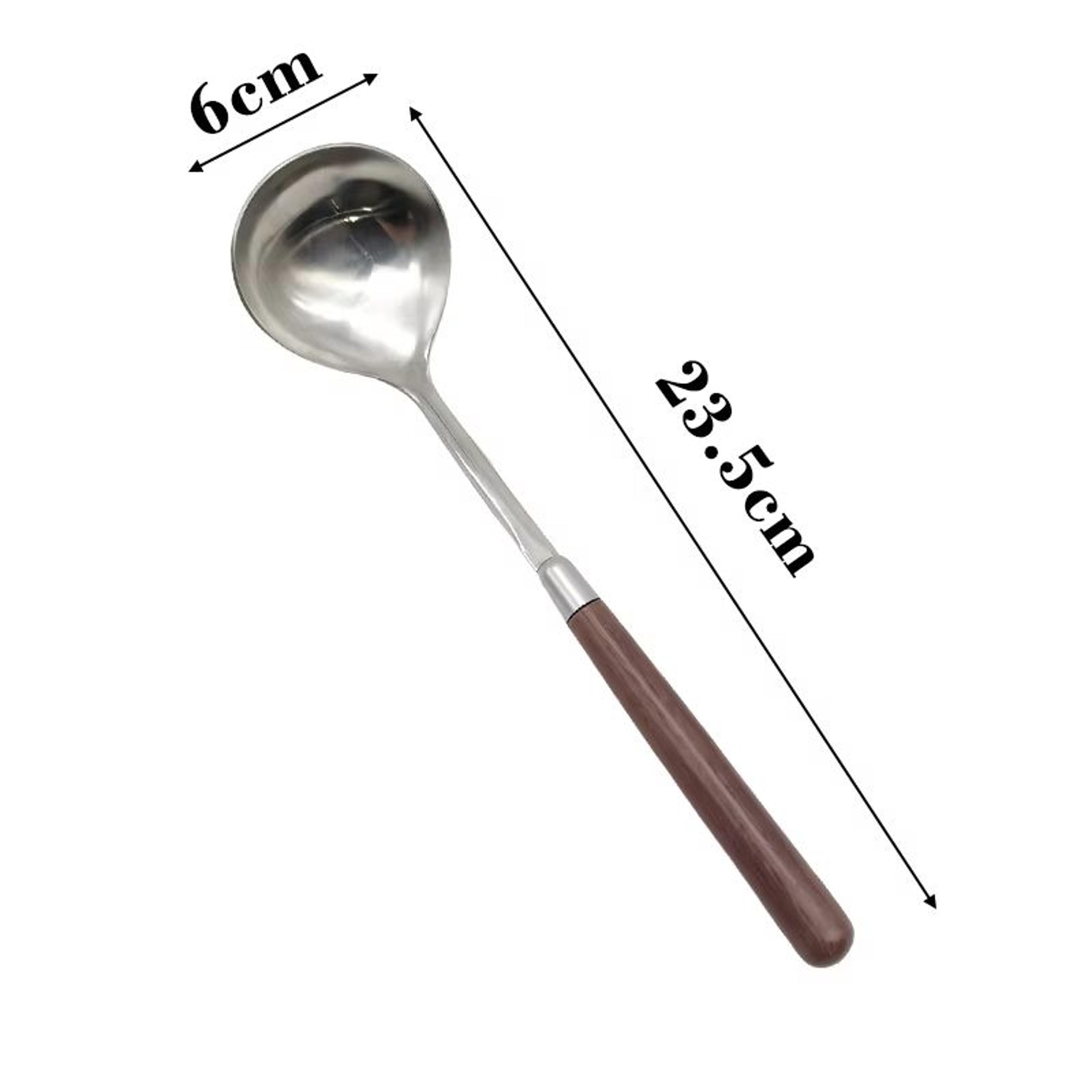 Stainless Steel Soup Ladle With Wooden Long Handle Hot Pot And Porridge Serving Scoop 7