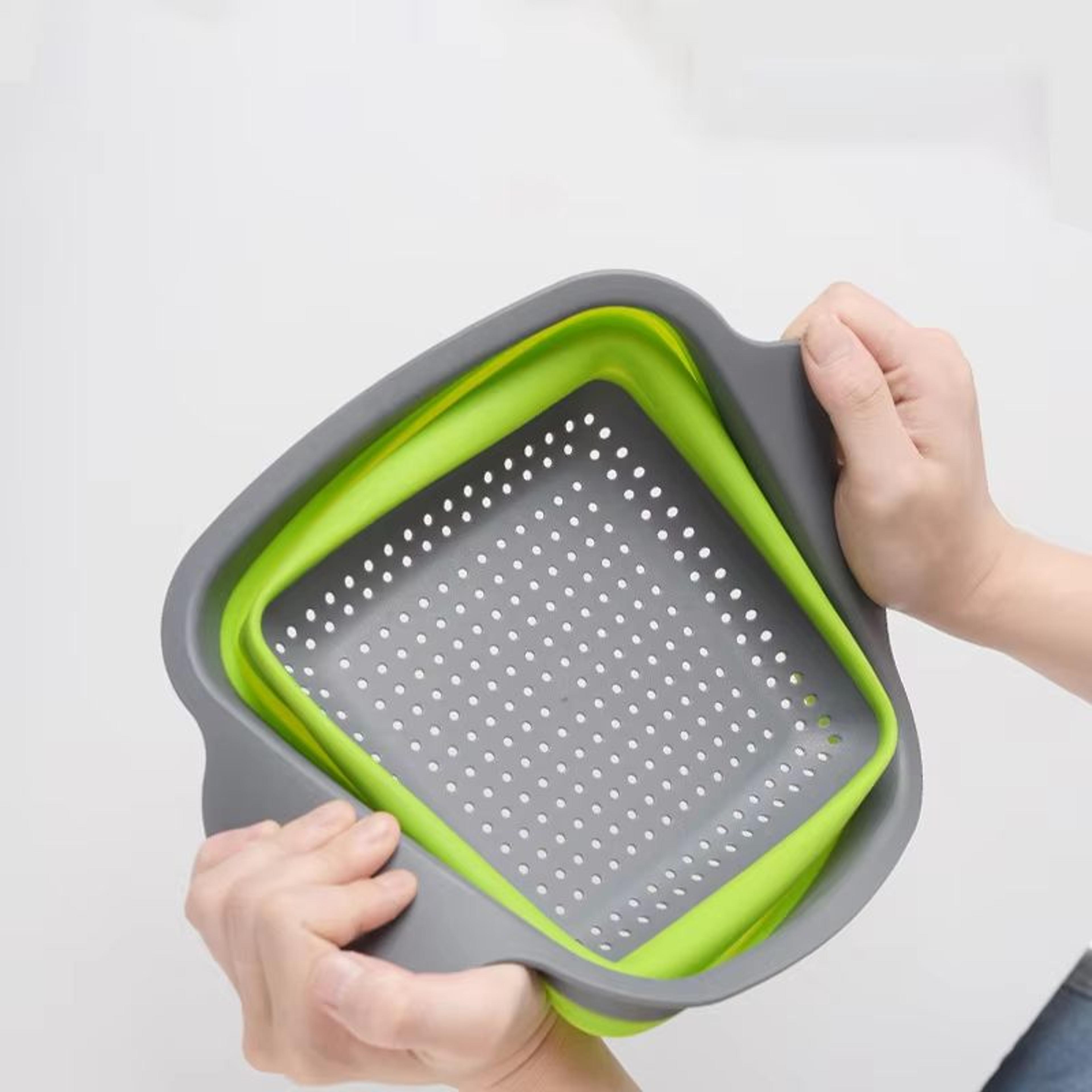 Foldable Square Vegetable And Fruit Drain Basket With Handle Collapsible Kitchen Washing Basket And 3