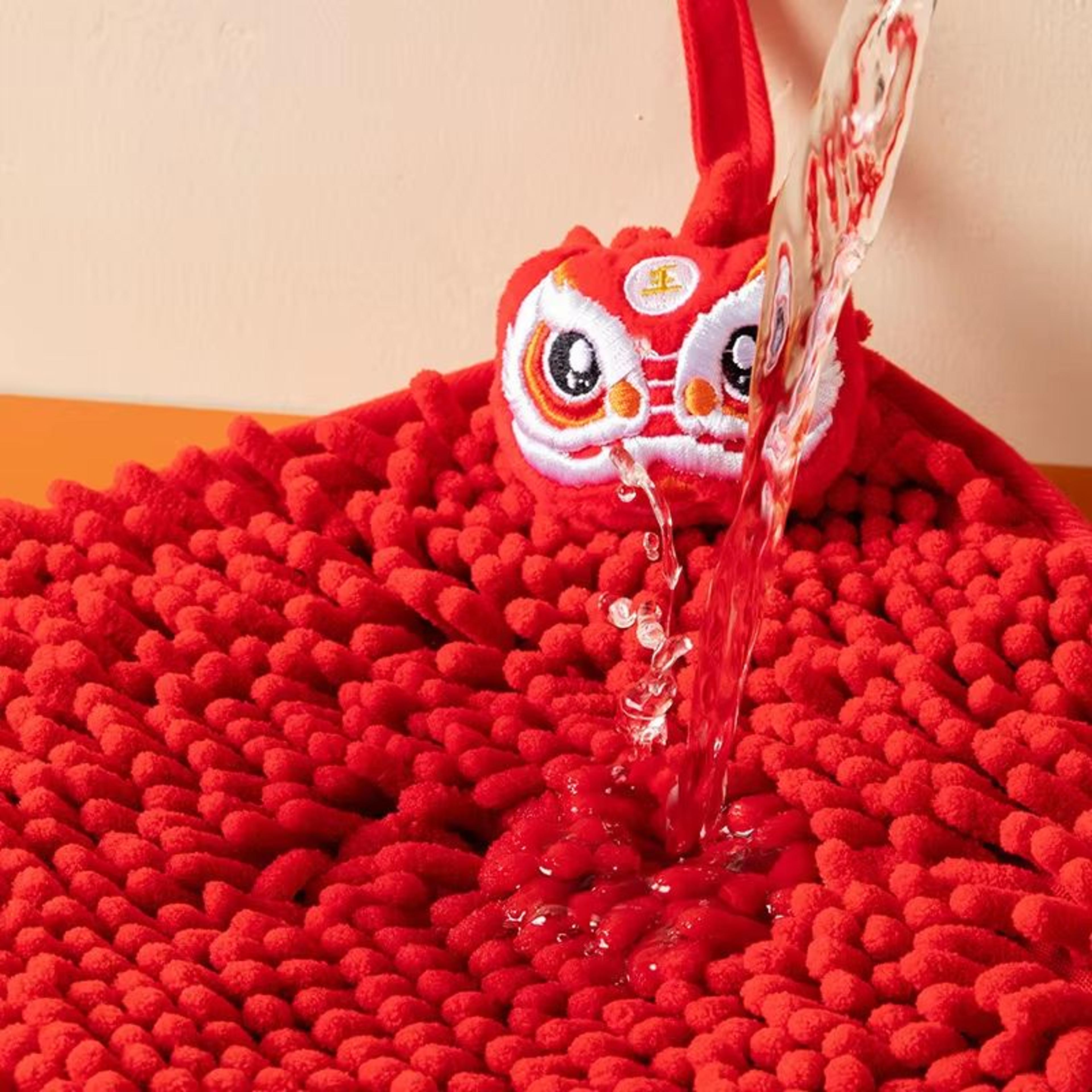 3PCS Cartoon Red Chenille Hand Towel Hanging Quick Dry Kitchen Towel Set For Bathroom And Home Clea 3
