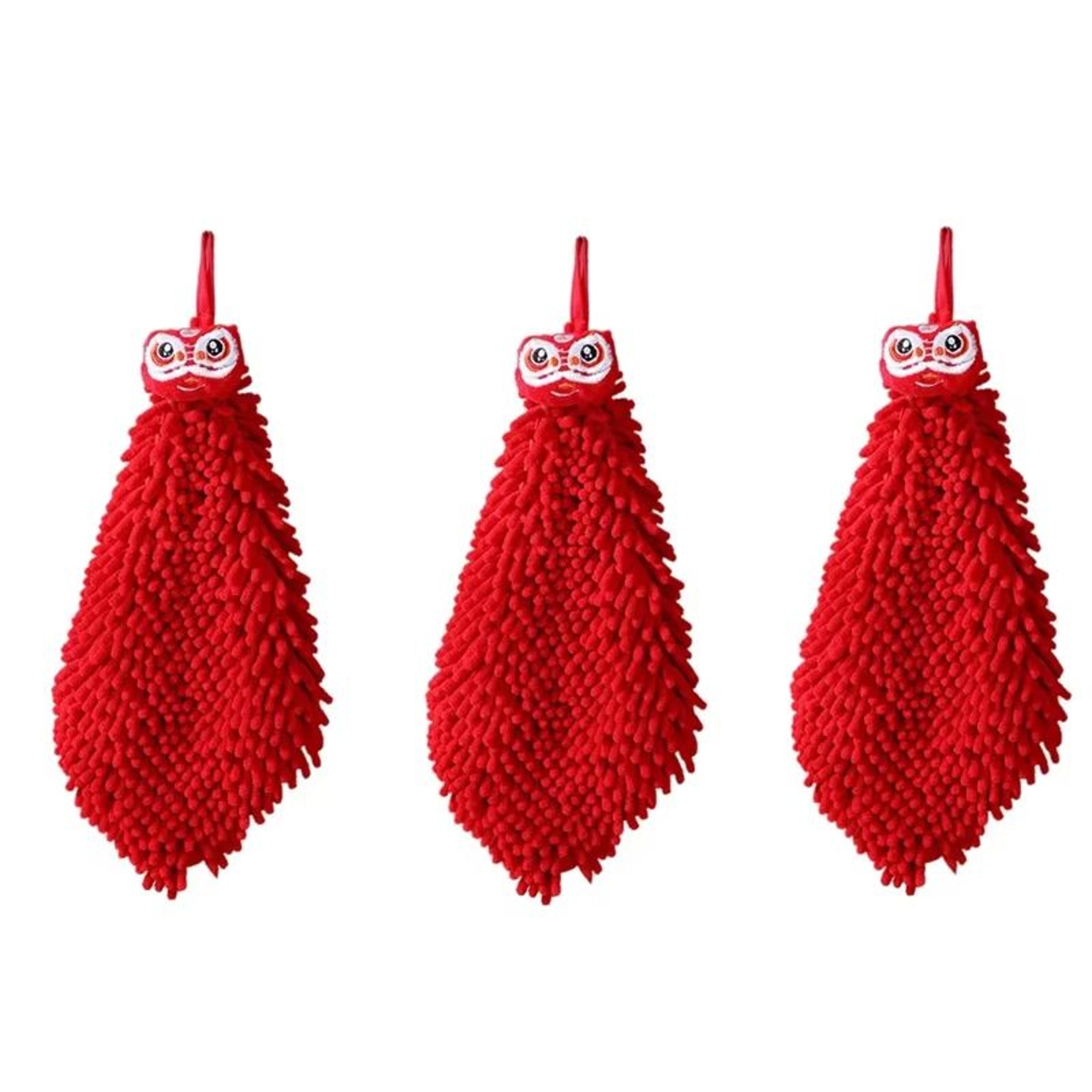 3PCS Cartoon Red Chenille Hand Towel Hanging Quick Dry Kitchen Towel Set For Bathroom And Home Clea 7