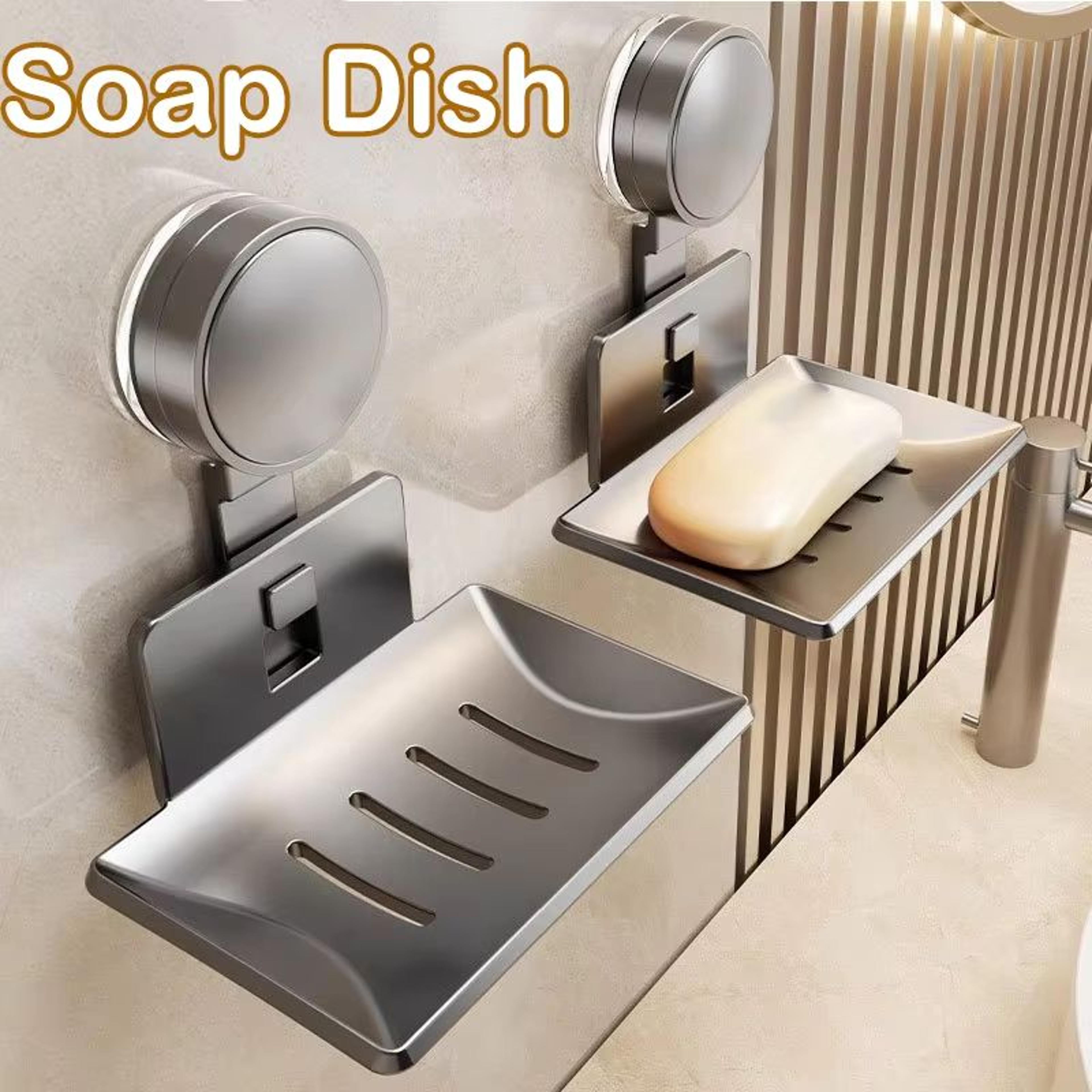 Suction Cup Wall Mounted Soap Holder With Drain Rack Bathroom Storage Organizer 0