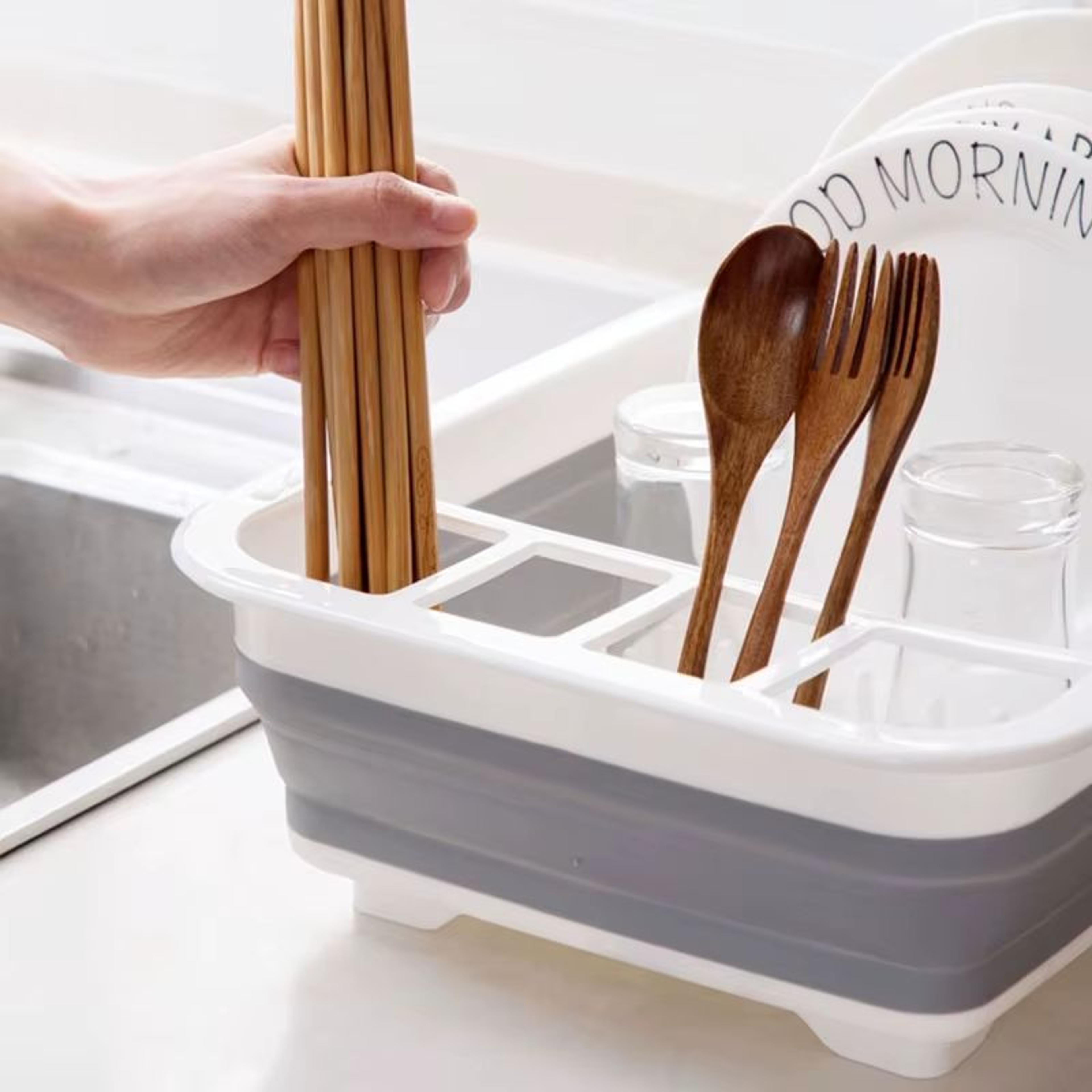 Foldable Dish Rack Portable Dinnerware Drainer Basket With Bowl And Chopstick Holders 4