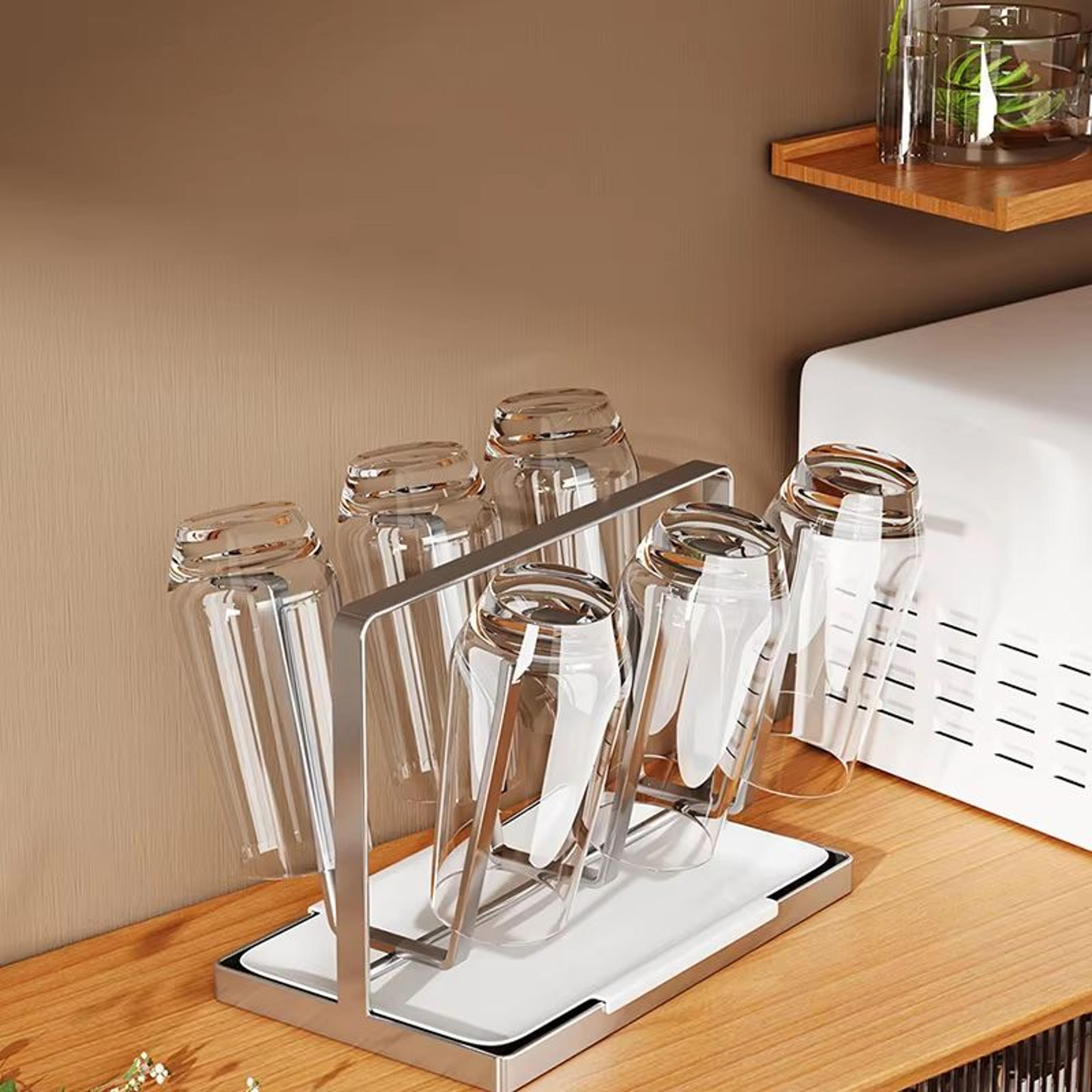 Stainless Steel Cup Holder With Drip Tray AntiSlip DustProof Glass Cup Stand 1