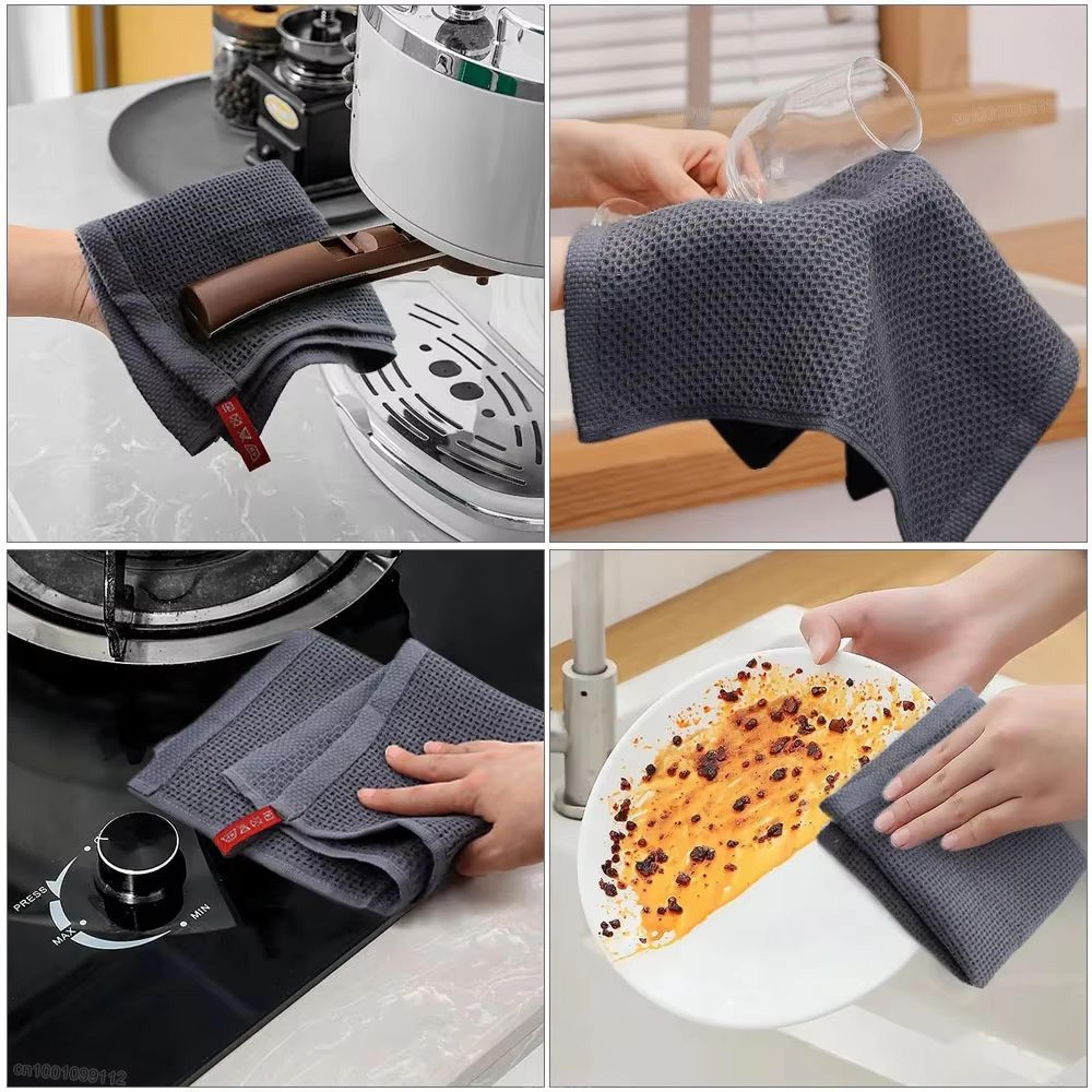 Ultra Soft Cotton Kitchen Towels 4Pack Absorbent Magic Cleaning Cloths 4
