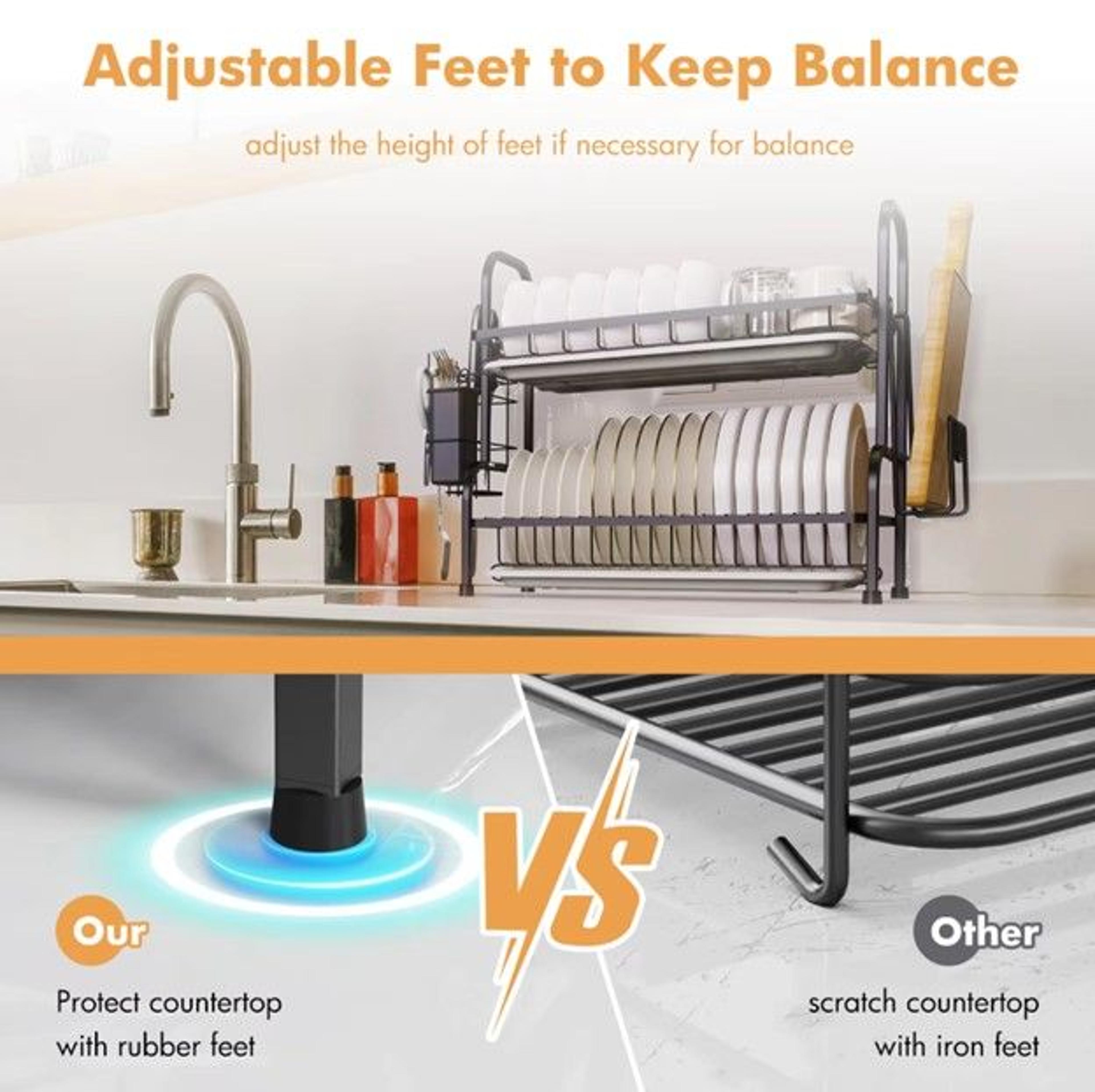 2 Tier Dish Drying Rack With Drainboard Compact Kitchen Counter Dish Rack With Utensil Holder 1