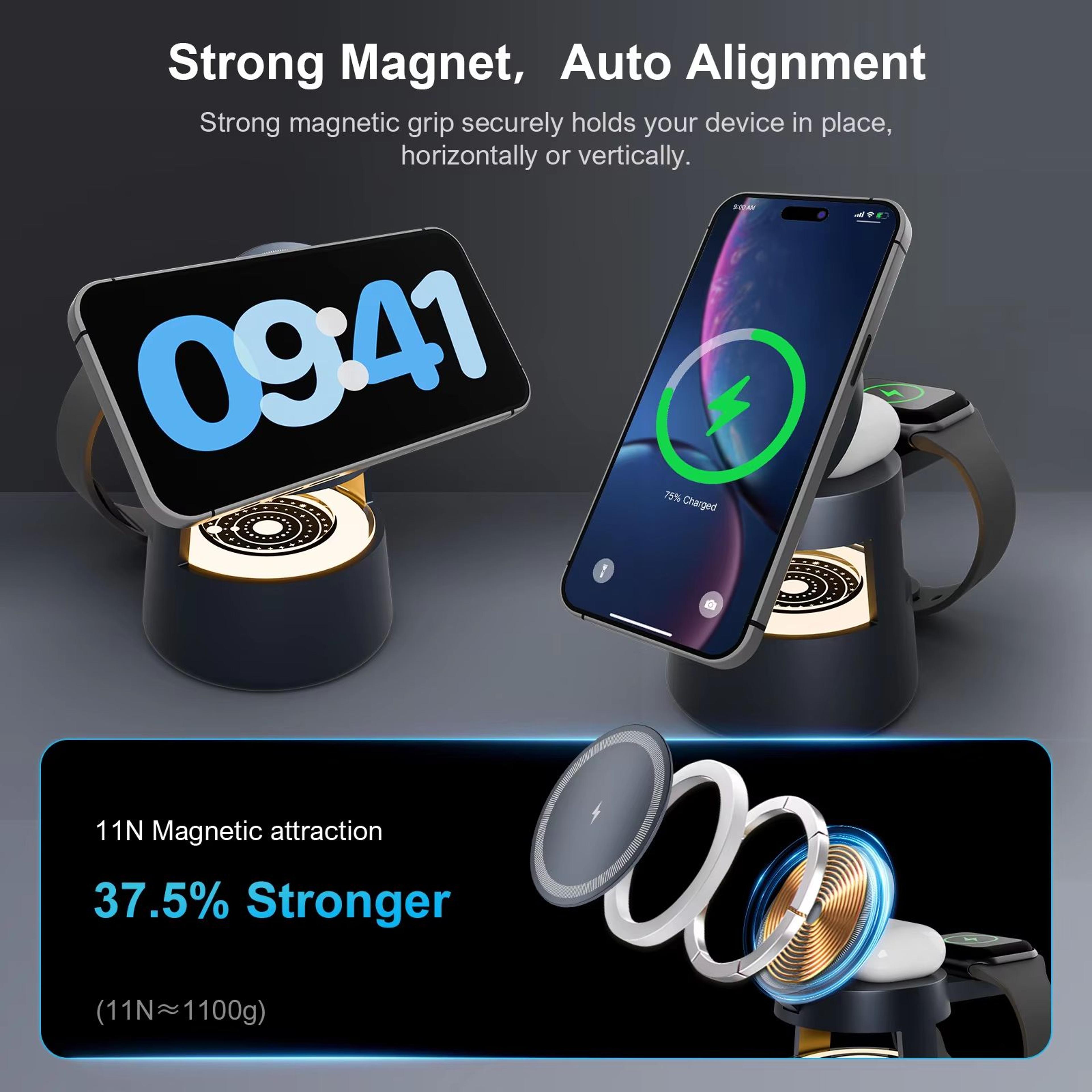 4 In 1 Magnetic Wireless Charging Station 15W Foldable With Night Light For IPhone Apple Watch Ultr 4