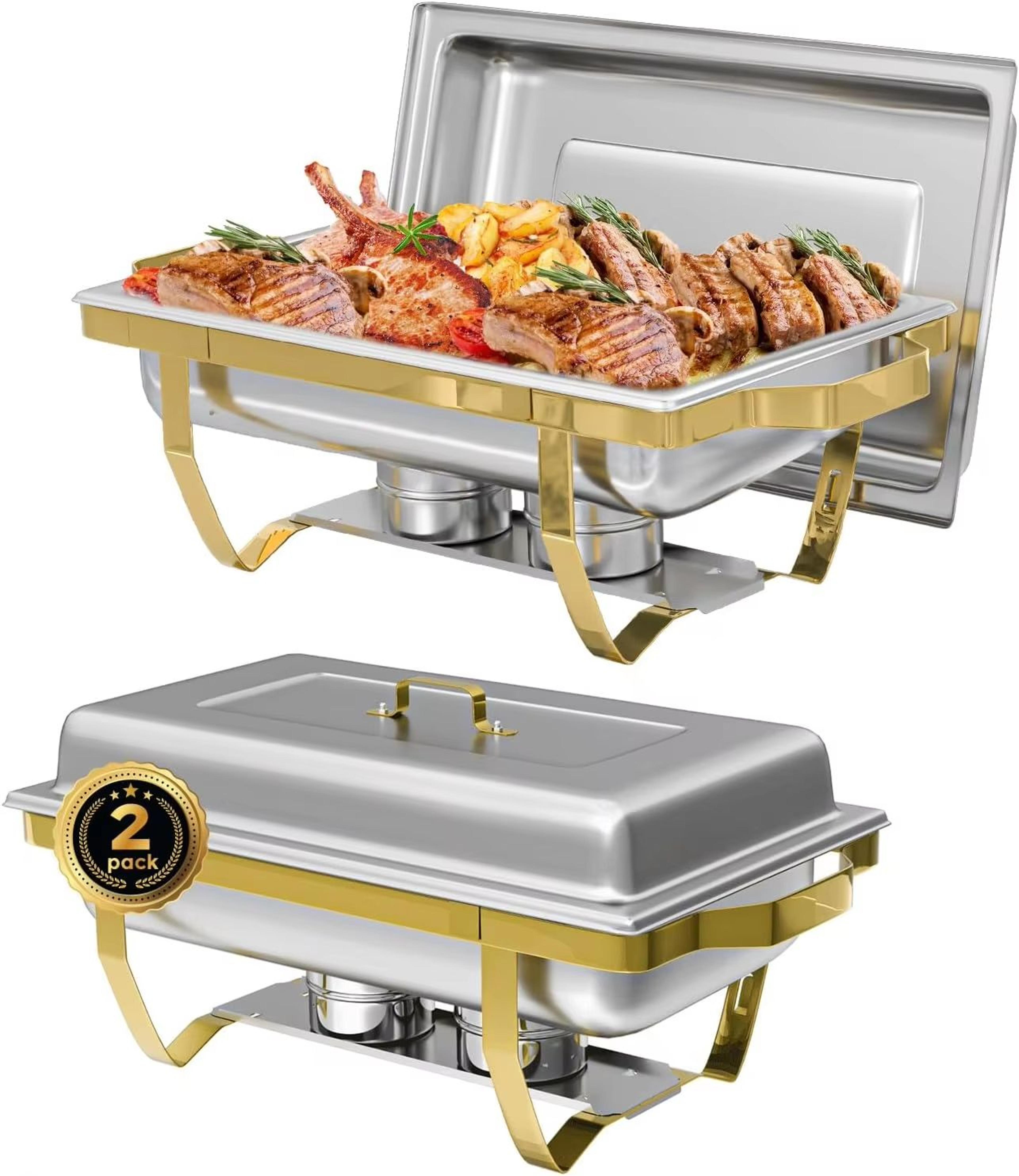 SemiGold Plated Stainless Steel Chafing Dish Buffet Set 8QT9QT Rectangular Catering Warmer24 Pack 6