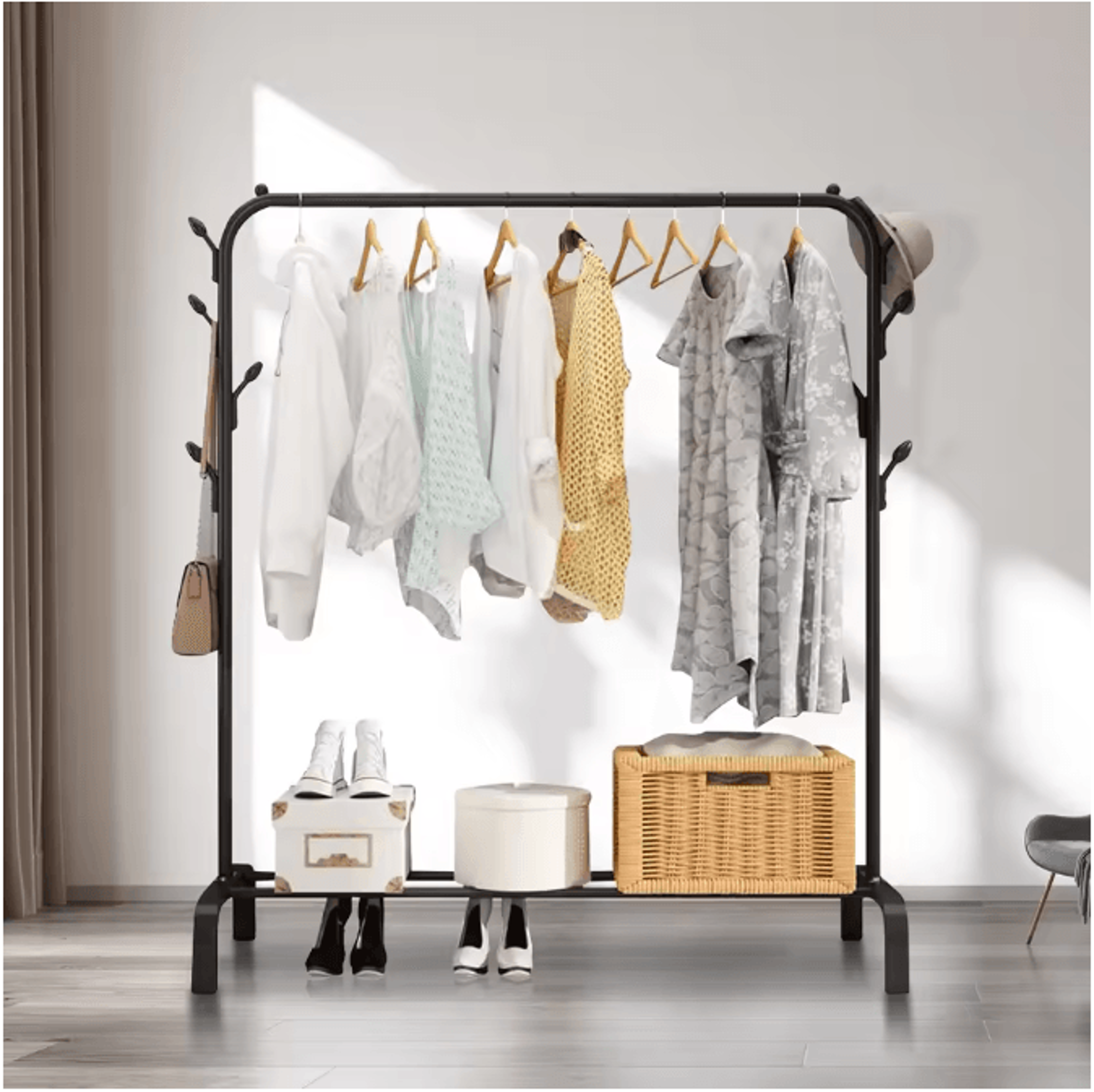 Multifunctional Clothing Rack For Hanging Clothes With Shoe Shelves Coat Garment Rack Organizer For 0