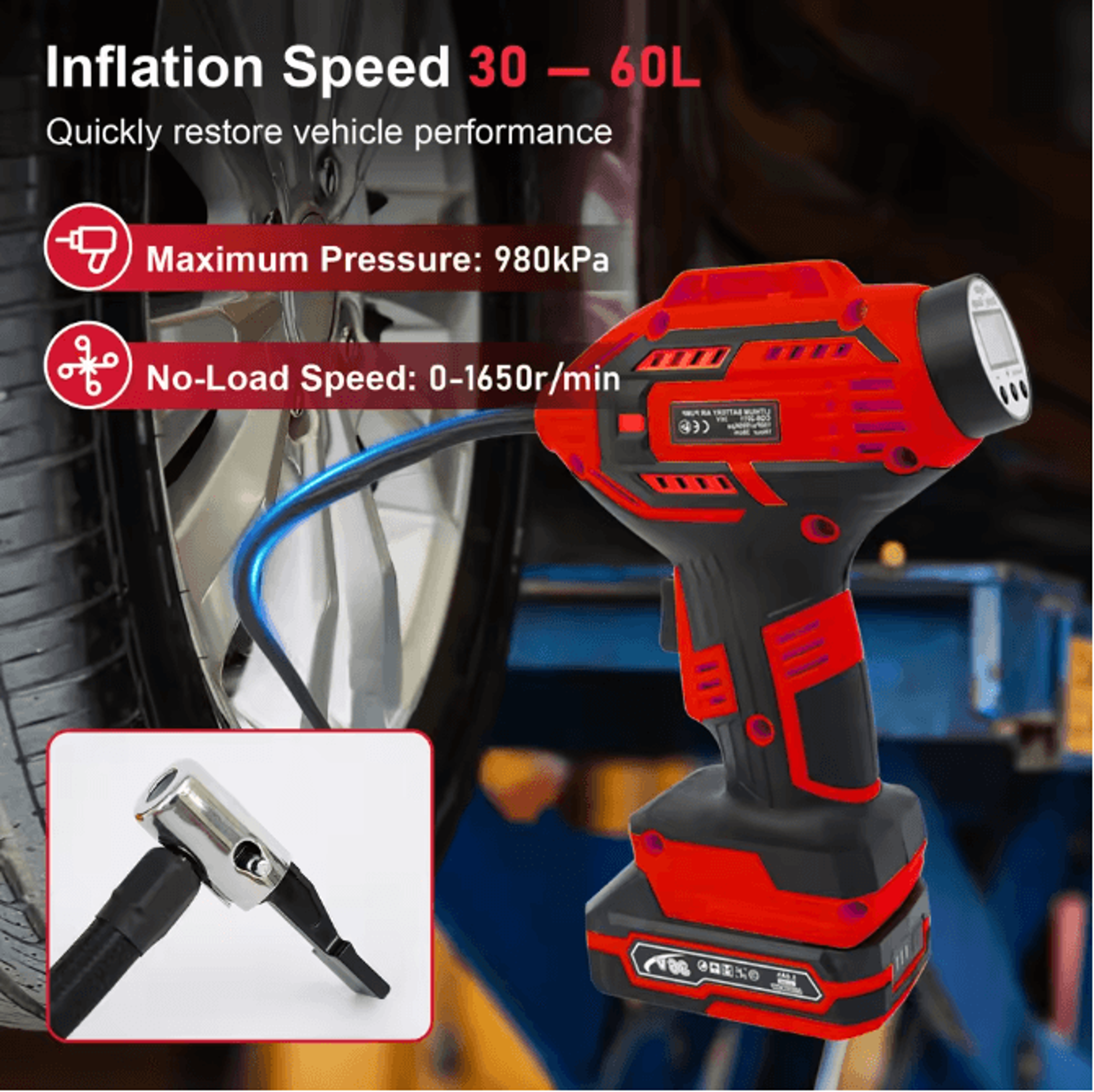20V Portable Air Compressor Digital Tire Inflator With 12V Car Adapter For Car Motorcycle Bicycle A 1