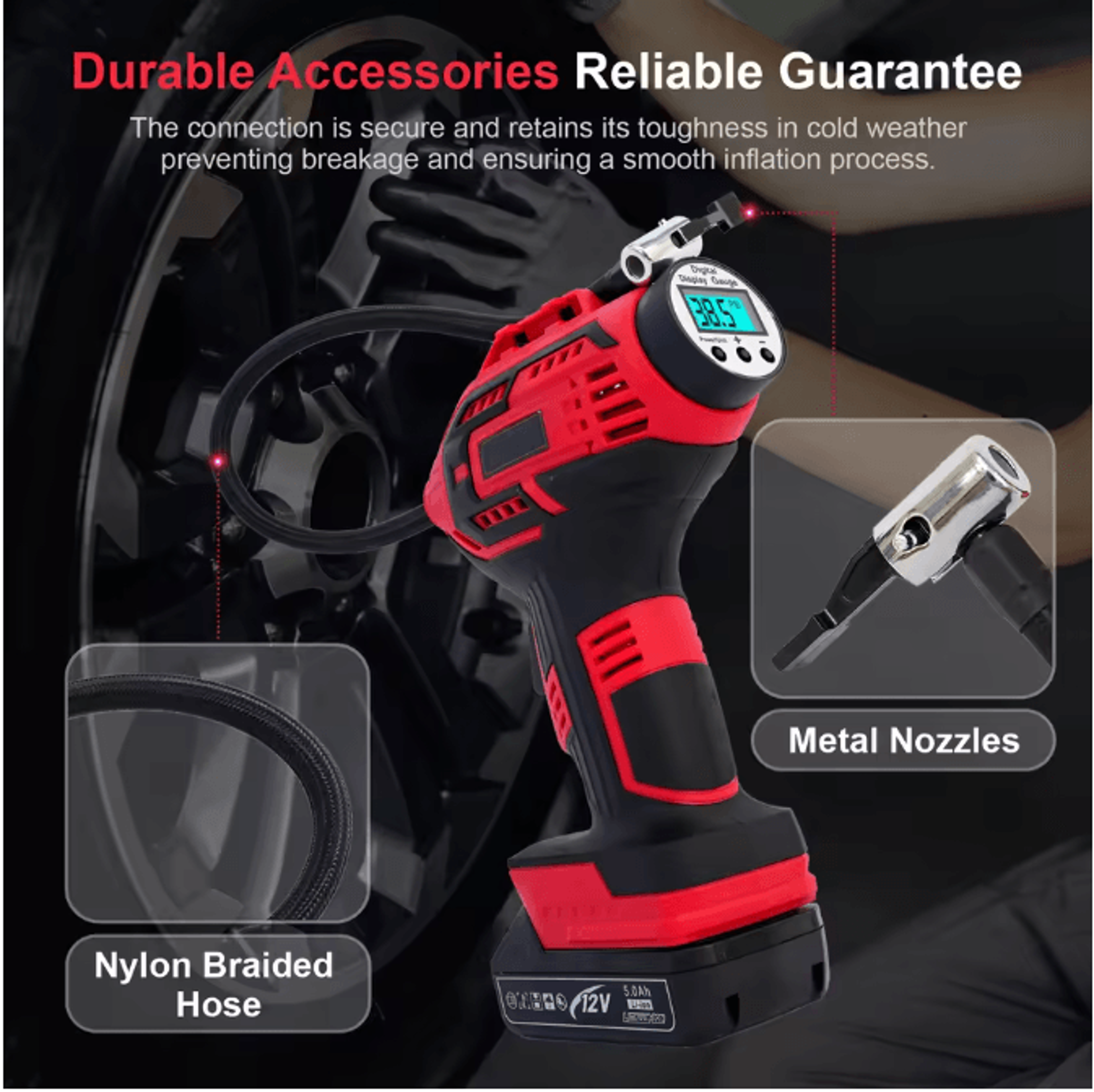 20V Portable Air Compressor Digital Tire Inflator With 12V Car Adapter For Car Motorcycle Bicycle A 2