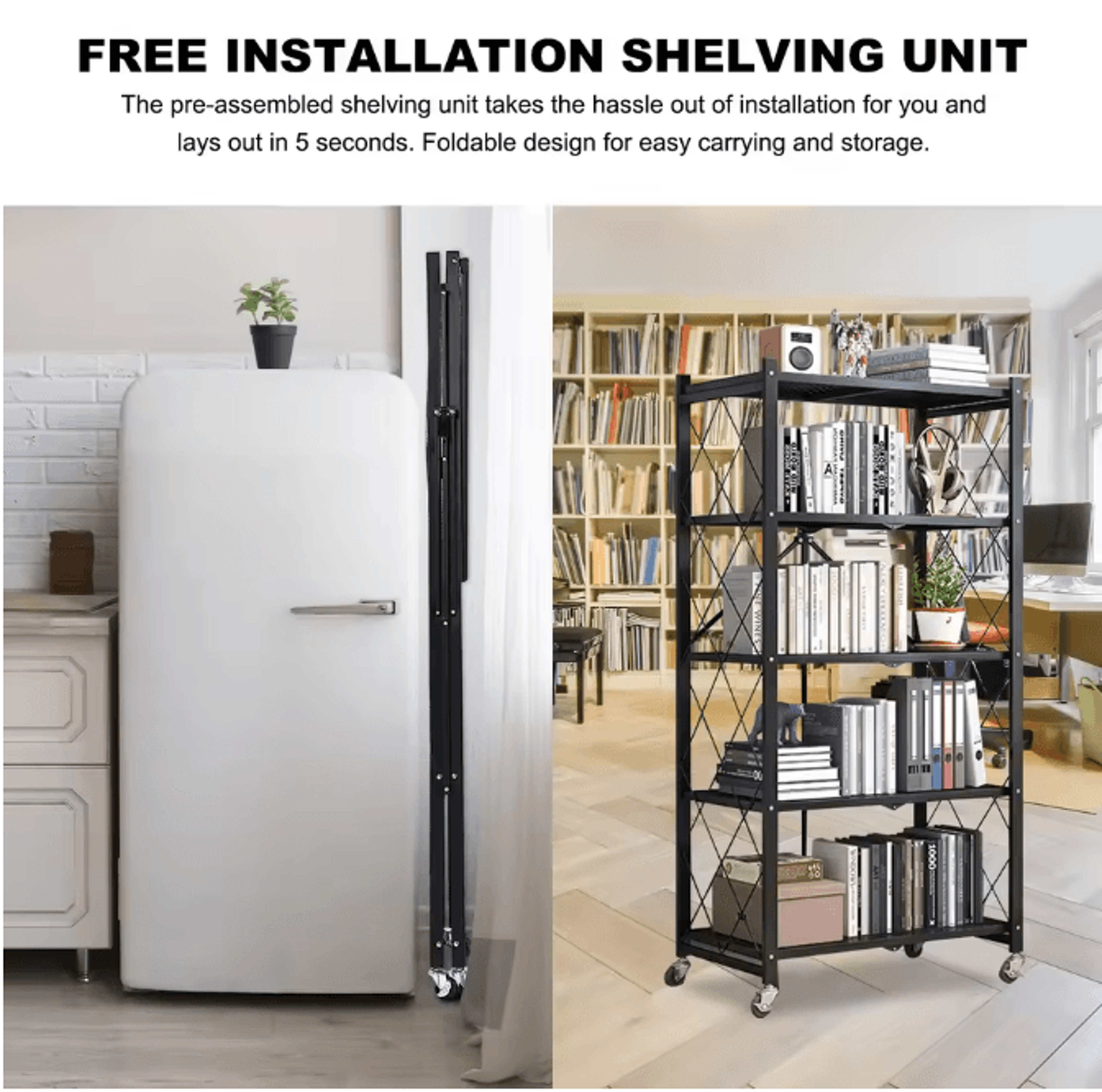 5Tier Heavy Duty Metal Shelving Unit With Wheels Adjustable Foldable Storage Rack For Home Kitchen  3