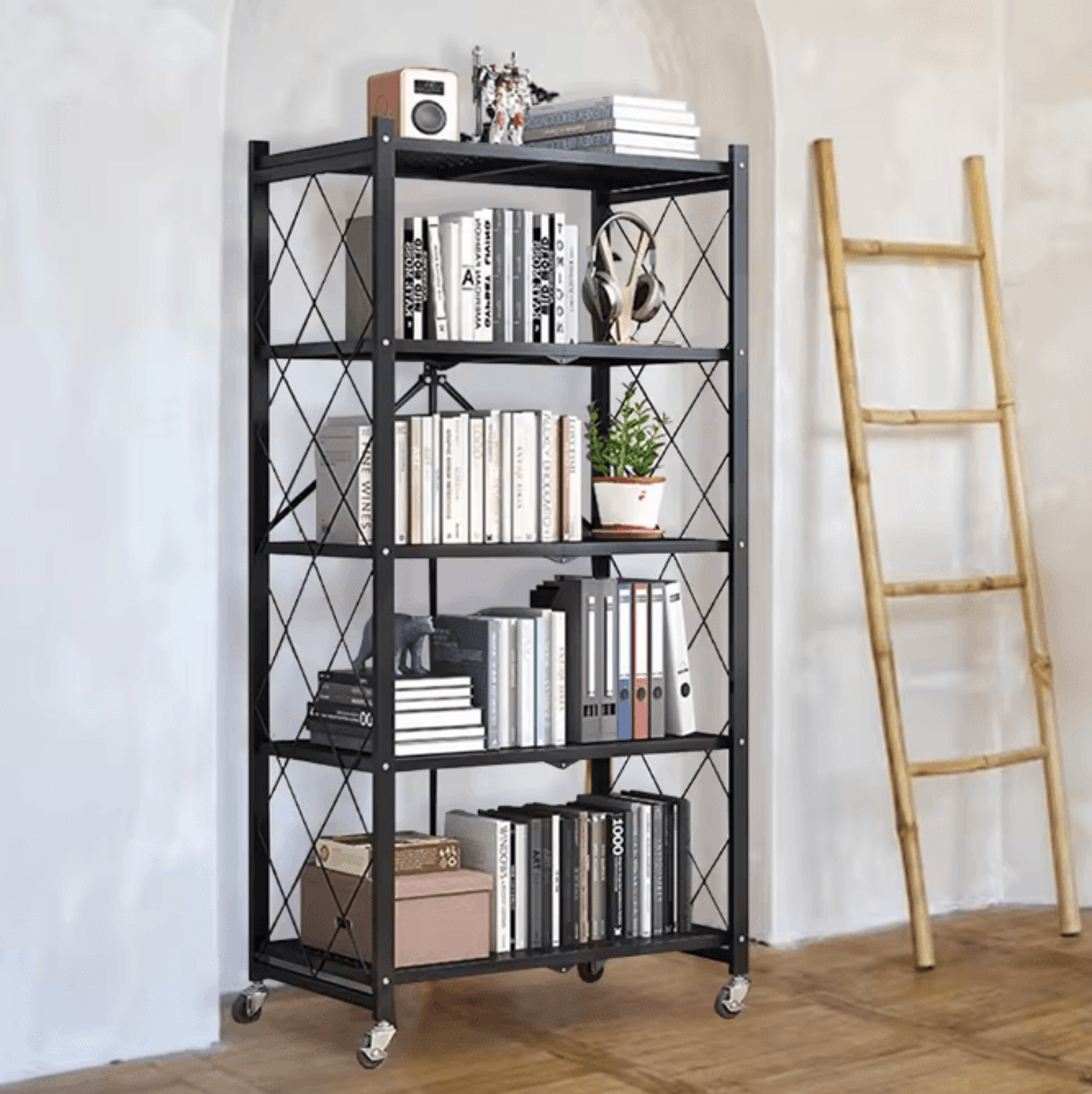 5Tier Heavy Duty Metal Shelving Unit With Wheels Adjustable Foldable Storage Rack For Home Kitchen  6