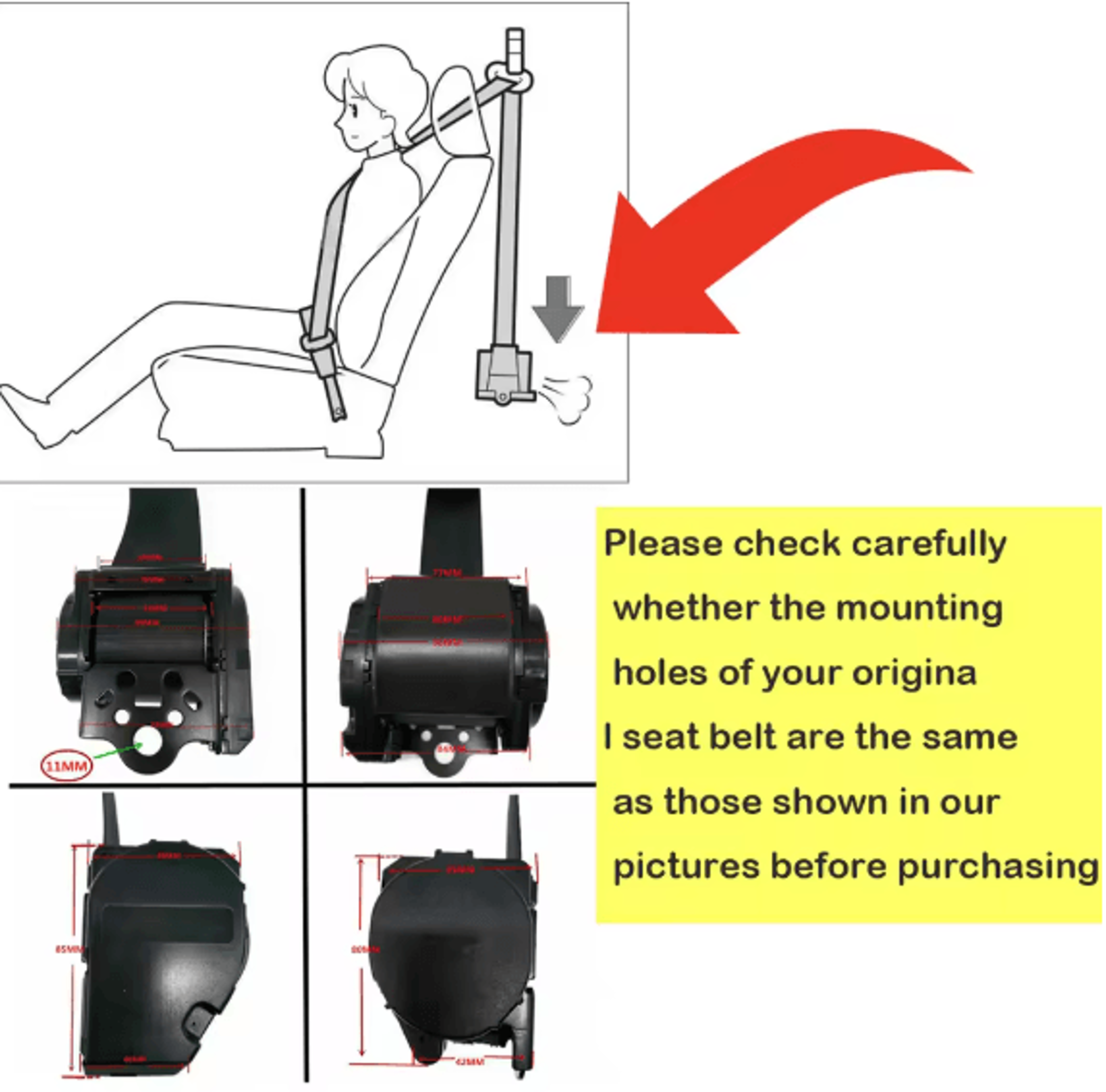 3Point Retractable Automatic Car Safety Belt Kit With Adjustable Shoulder Strap For Sedan Truck Bus 5