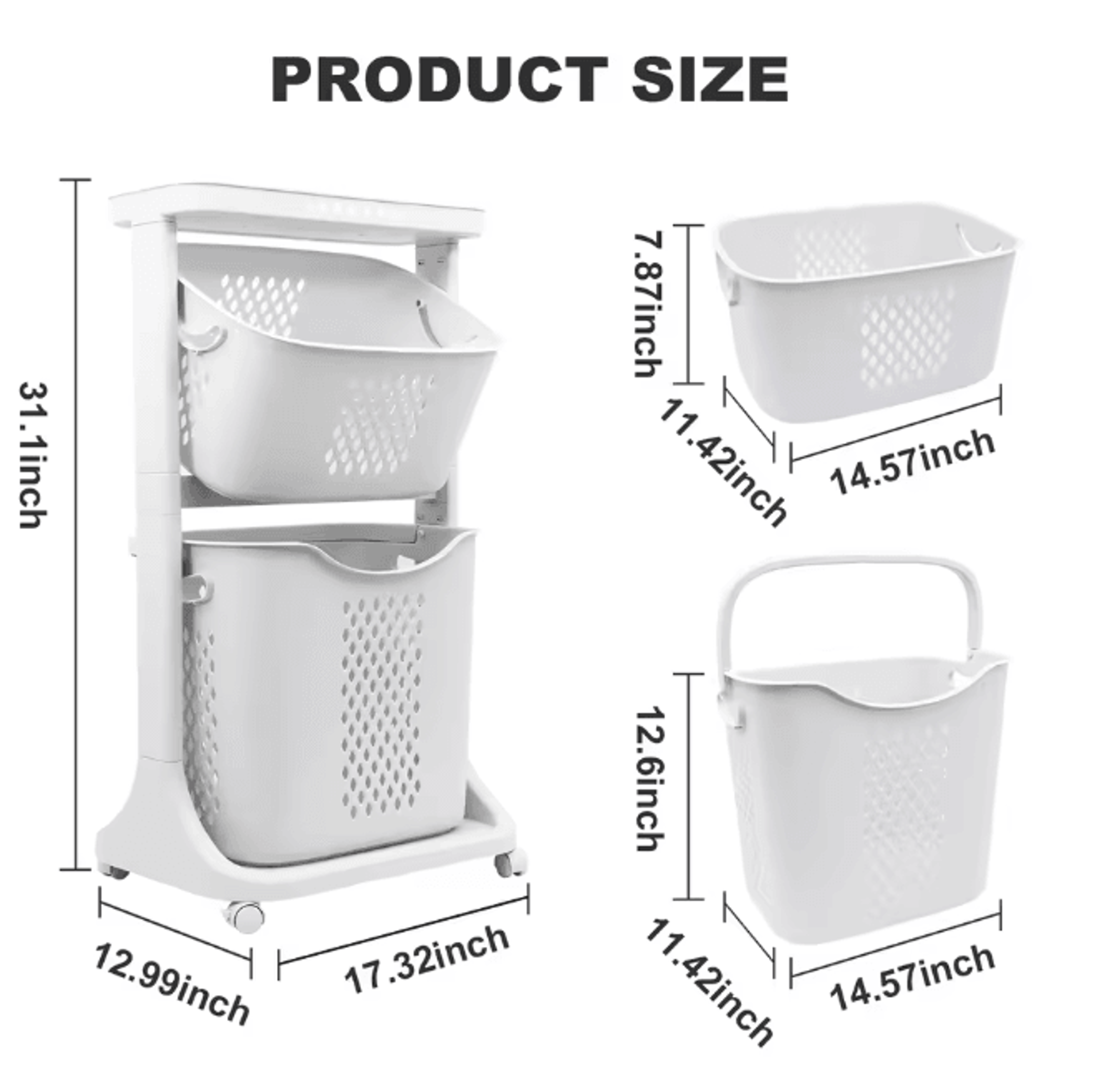 24Tier Rolling Laundry Basket Cart With Removable Storage Buckets Plastic Hamper With 4 Wheels 6