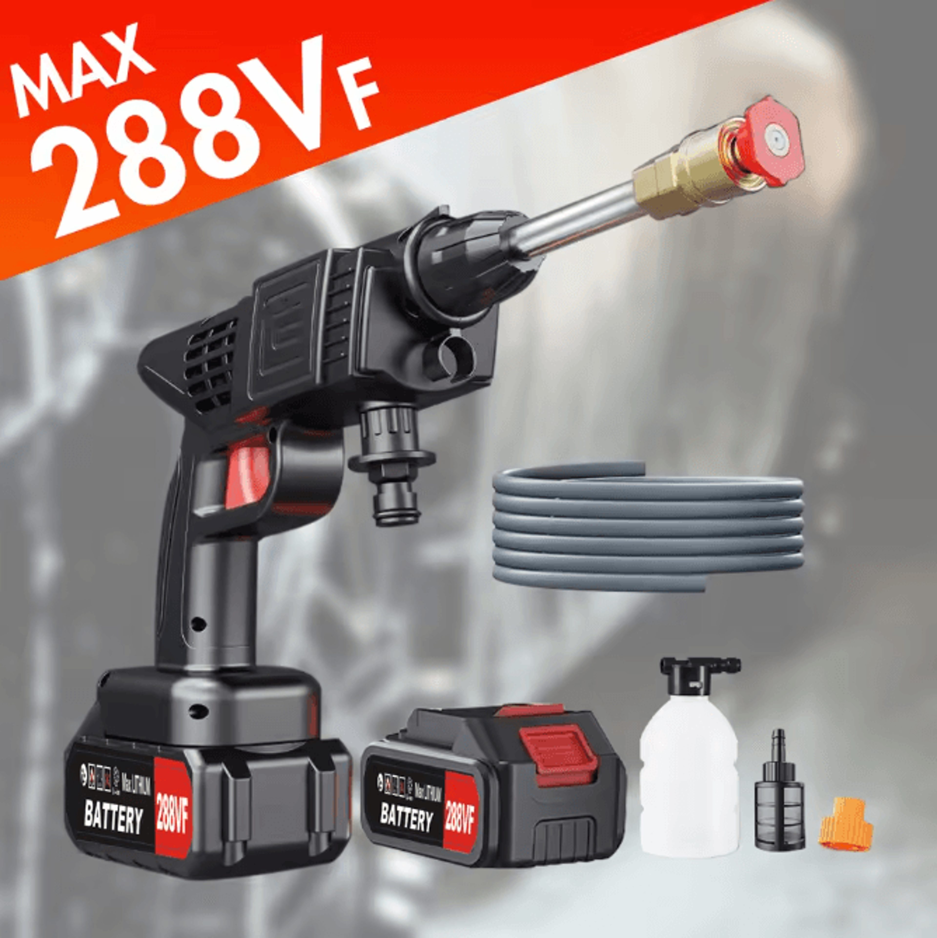 21V Cordless High Pressure Electric Power Washer With Dual 1200 MAh Batteries And Charger 0