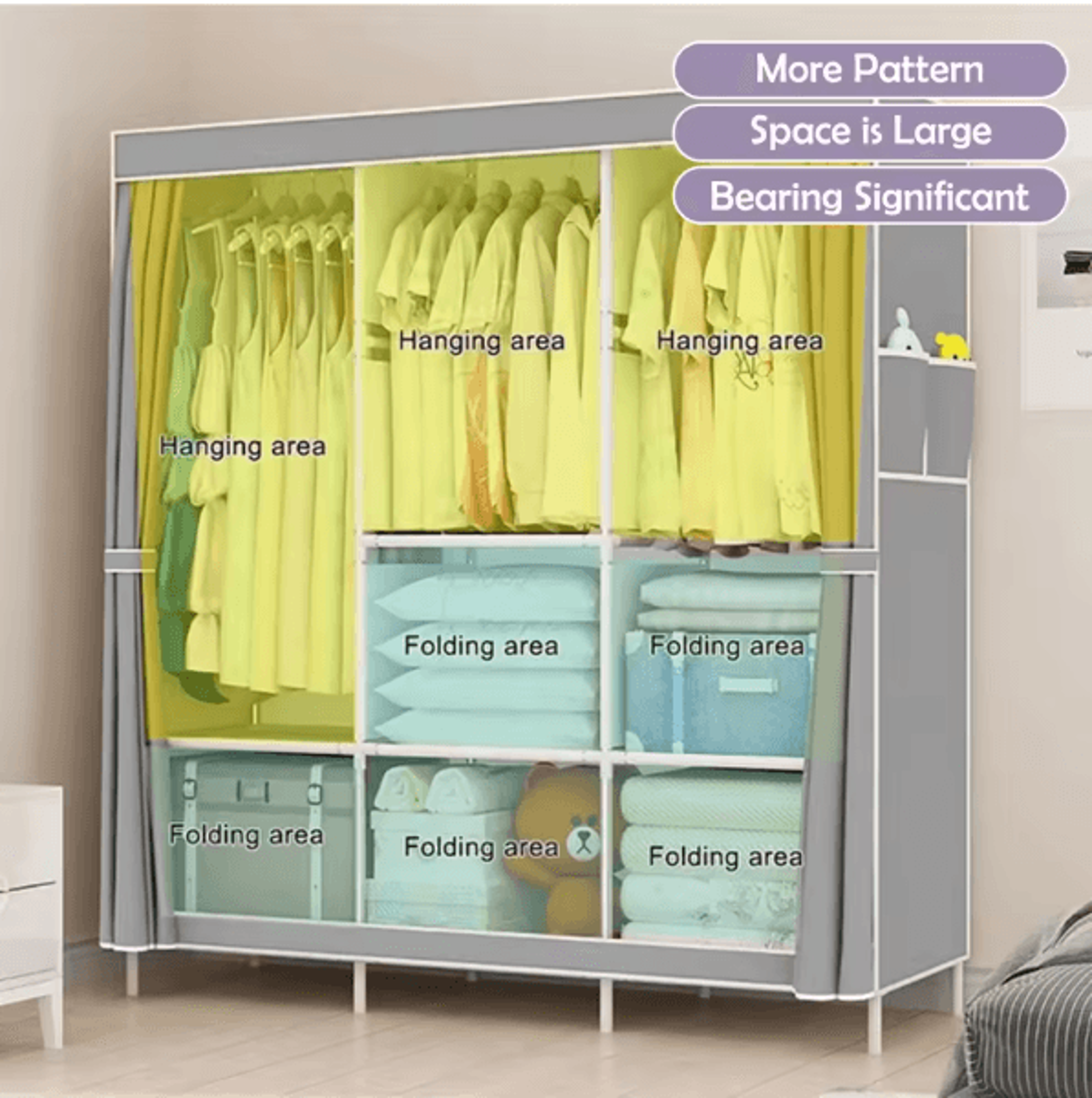 Large Capacity Portable Wardrobe Closet Storage Organizer With Dustproof Non Woven Fabric Cover And 2