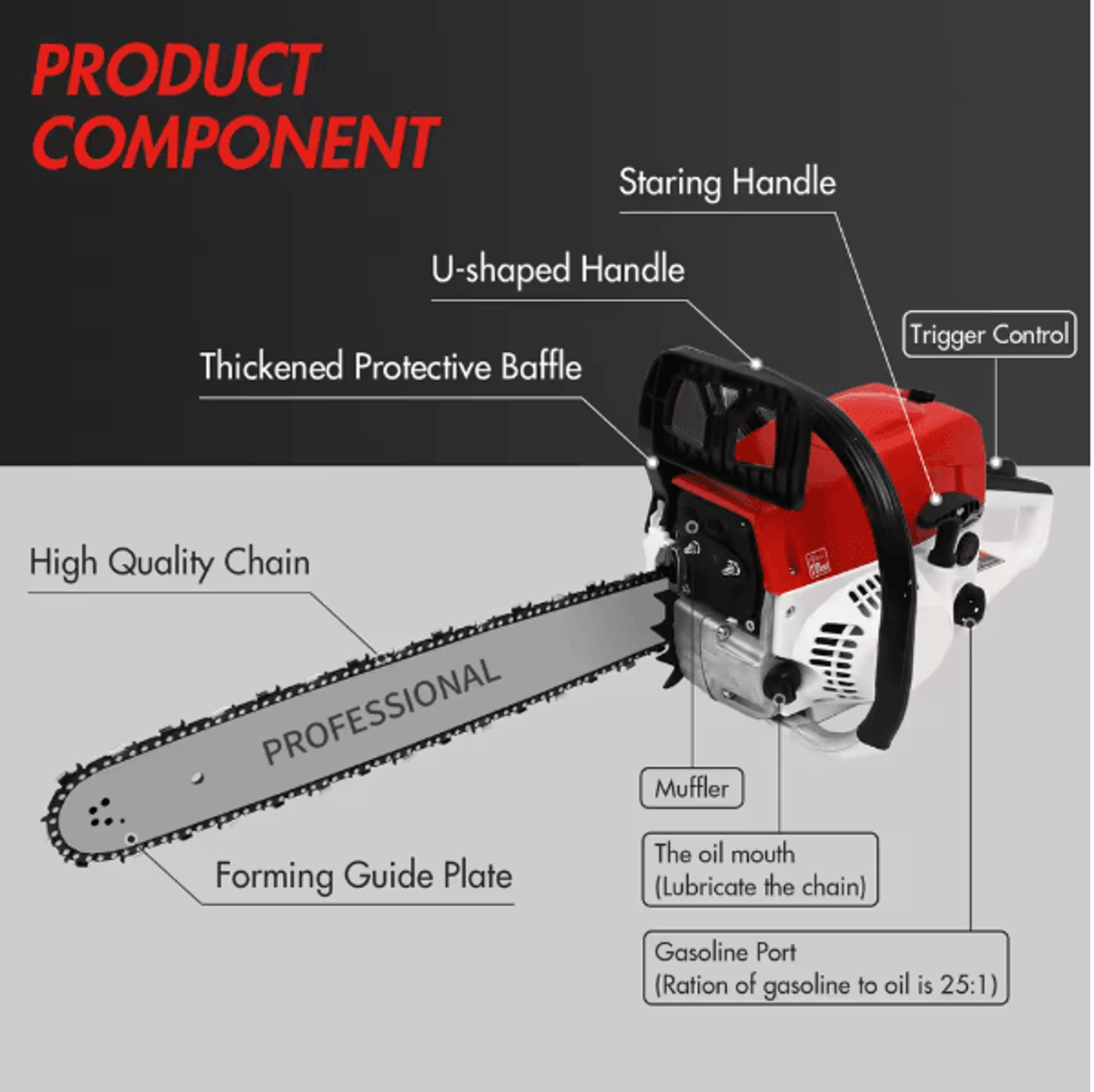 52cc 2 Stroke 20 Inch Gas Chainsaw Portable Air Cooled Wood Cutting Saw For Logging And Firewood 5