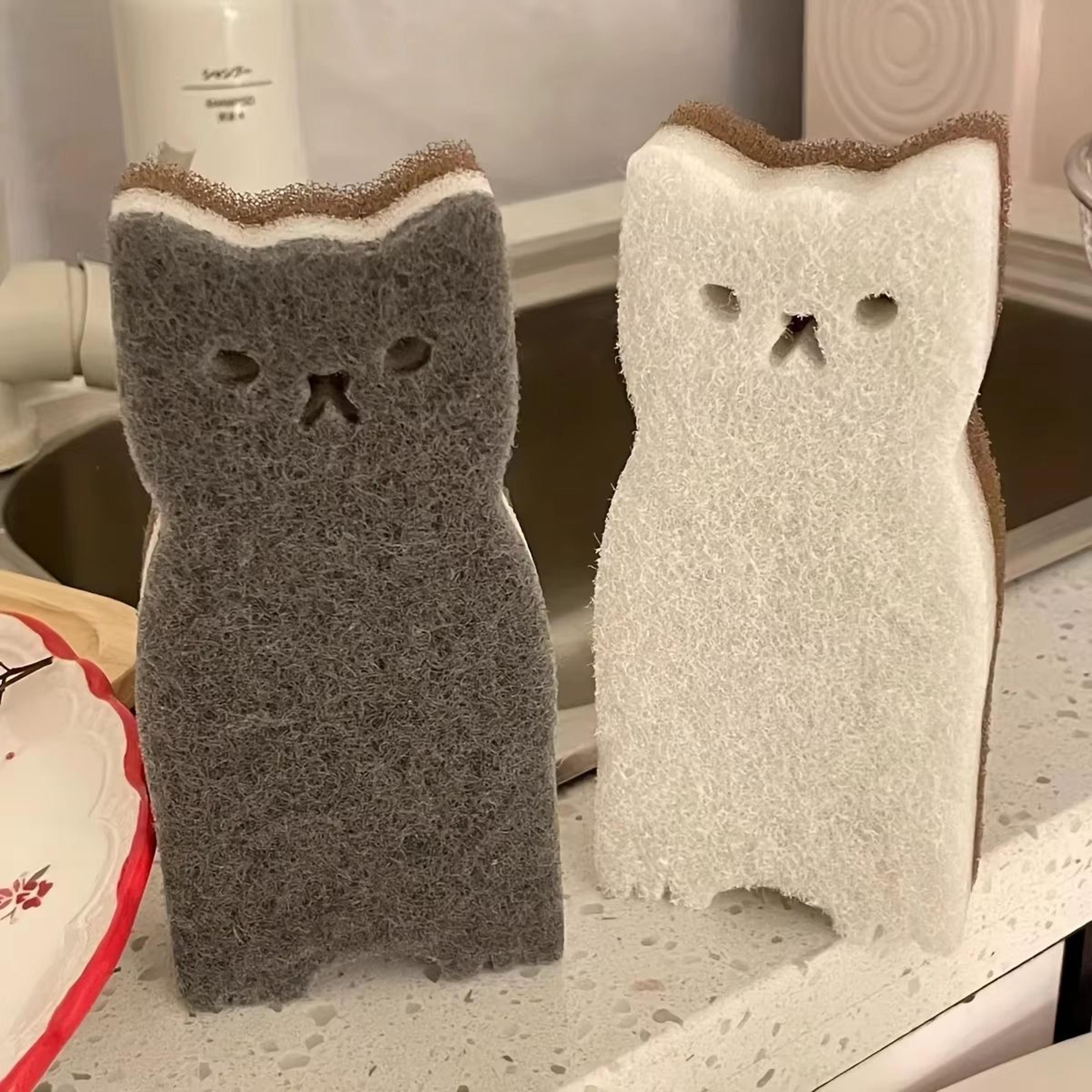Cute Cat Dishwashing Sponges 4Piece Thick And Durable Kitchen Cleaning Set For Pots Pans And Daily  1