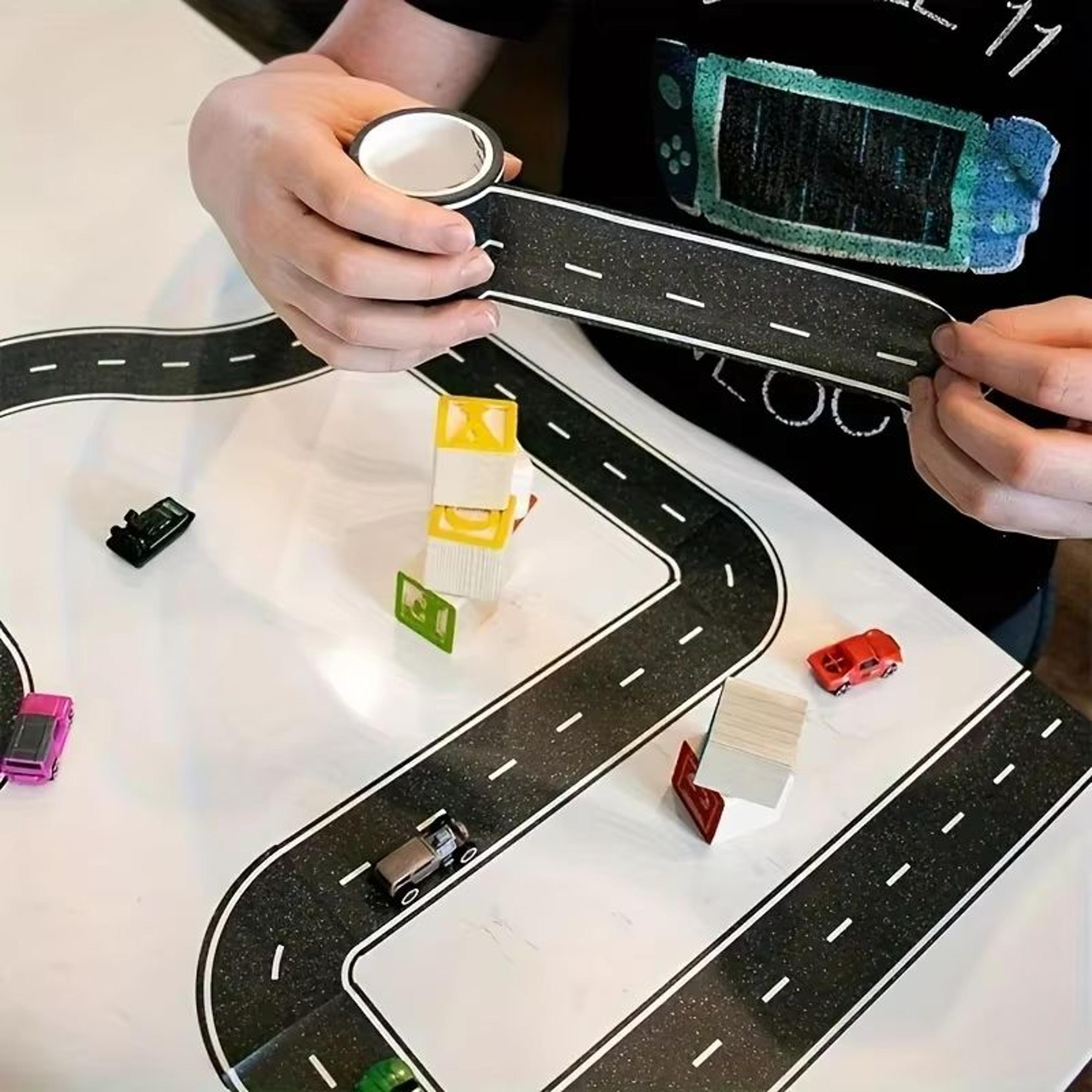 Reusable Road Tape Stickers Cartoon Race Track Decor In Black Polyurethane For Parties And Toy Car  5