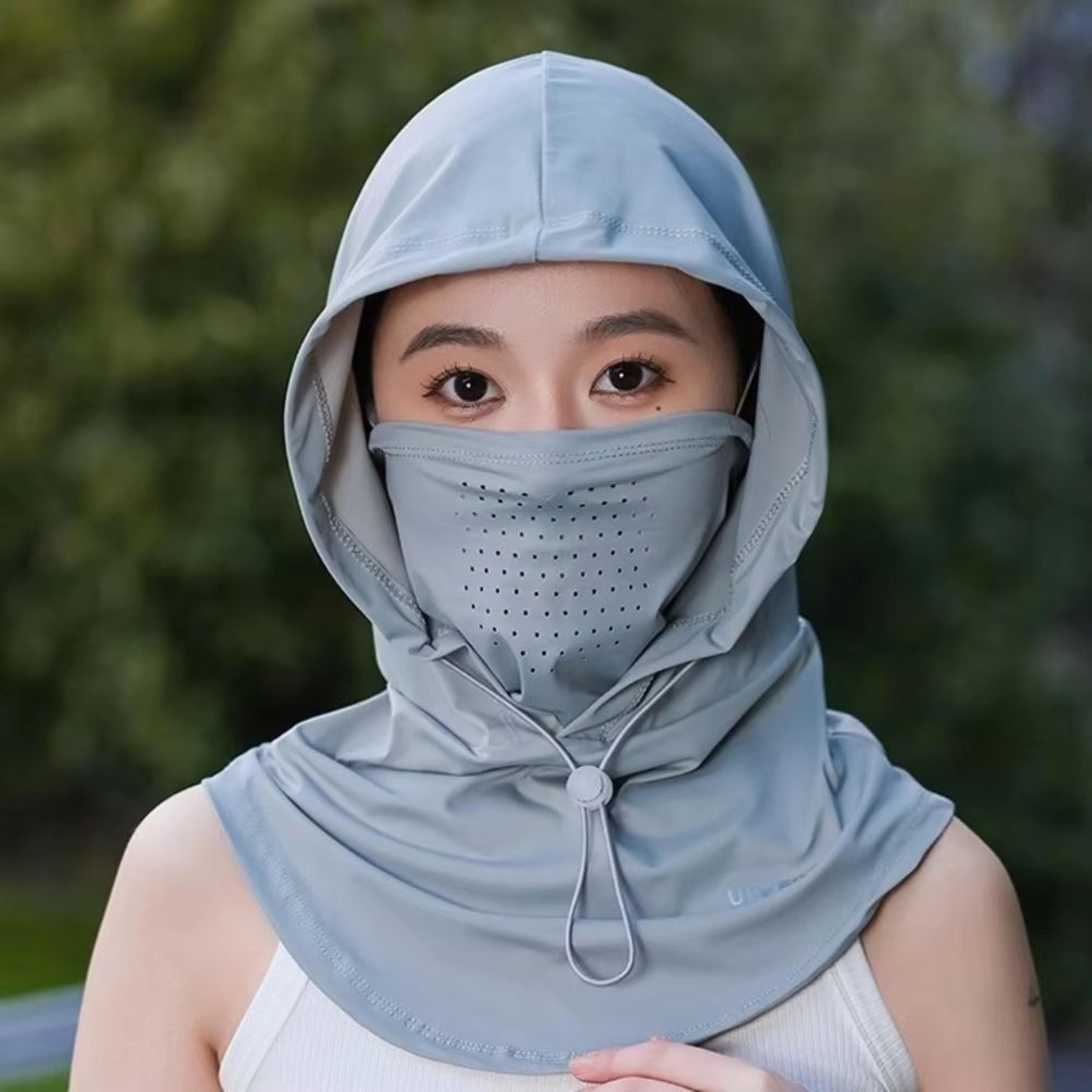 Unisex AntiUV Summer Hat With Breathable Mask Shawl  Ice Silk Outdoor Sports Cap For Beach Hiking A 9