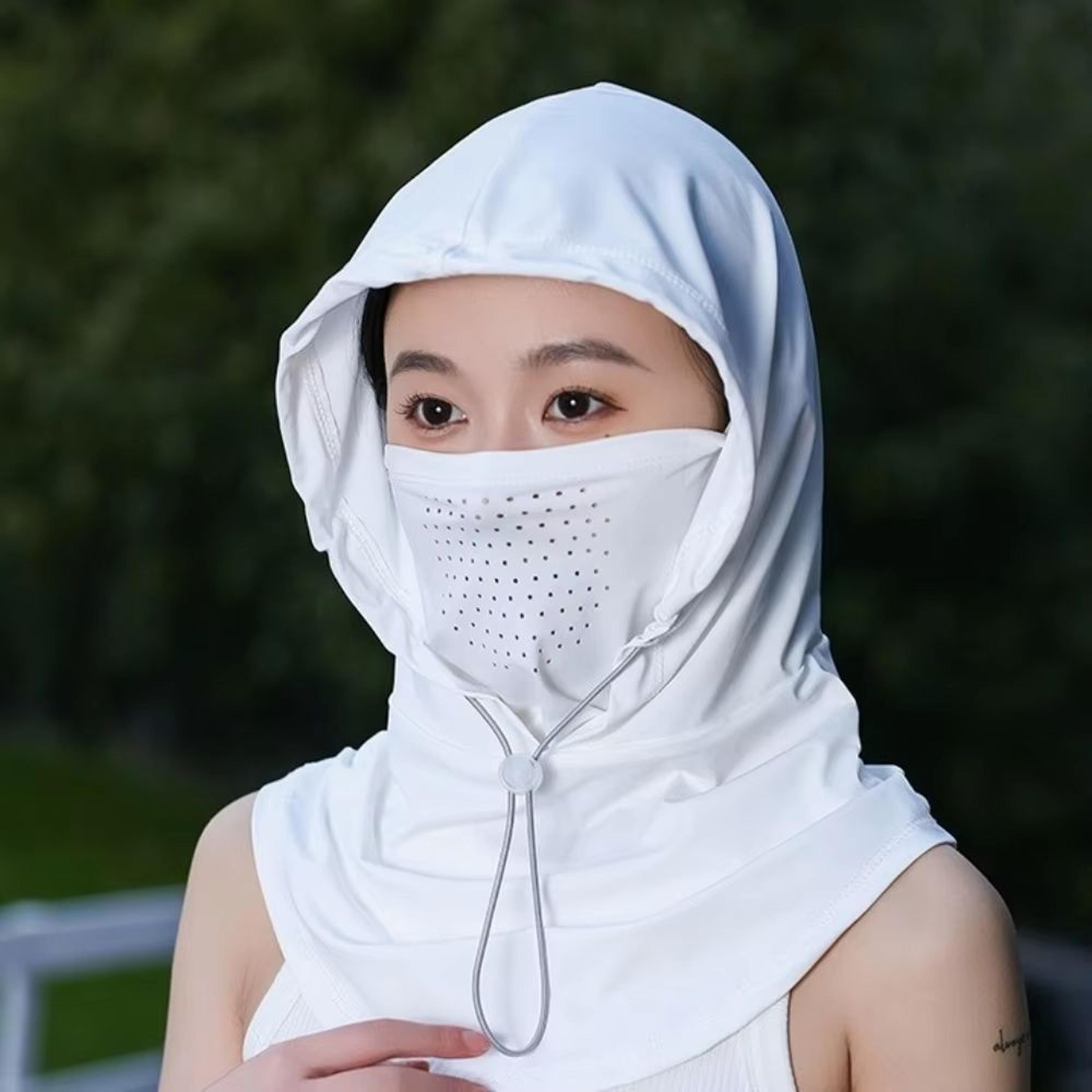 Unisex AntiUV Summer Hat With Breathable Mask Shawl  Ice Silk Outdoor Sports Cap For Beach Hiking A 7